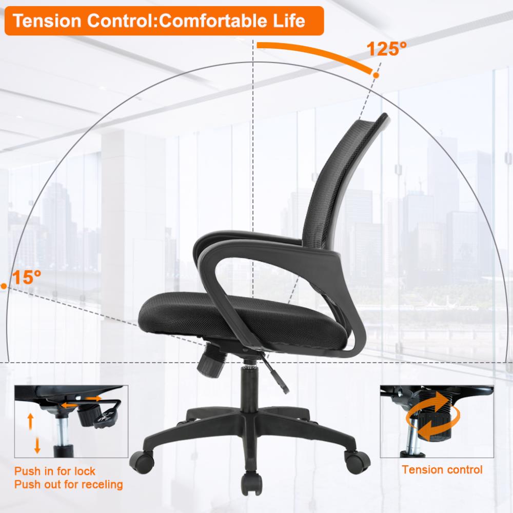 Black bigzzia Adjustable Arm Chair Ergonomic Chair Mesh Office Computer Chair with 360° Rotation Seat and Adjustable Lumbar Support