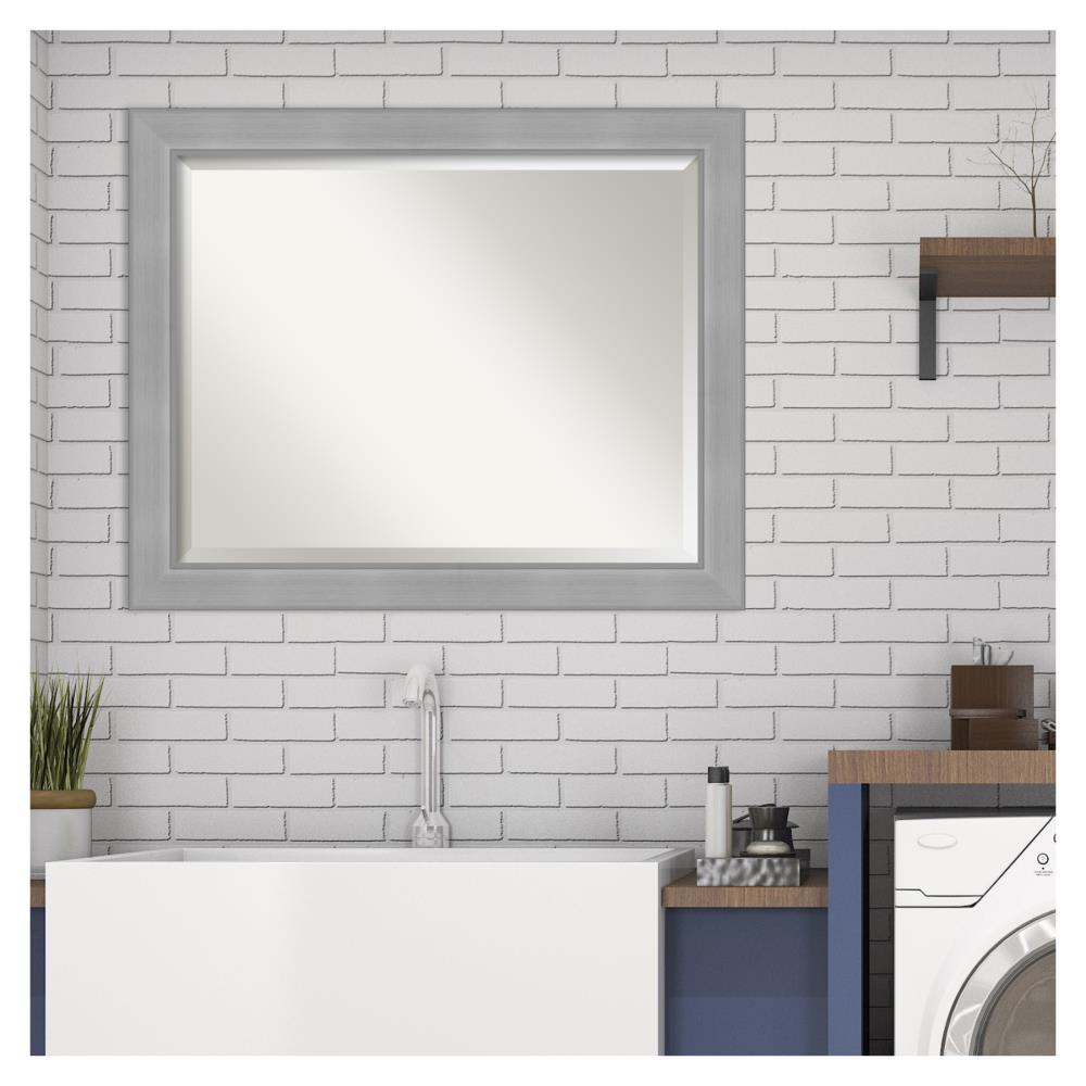 Amanti Art Vista Brushed Nickel Frame Collection 32.5-in W x 26.5-in H Silver Rectangular Bathroom Vanity Mirror