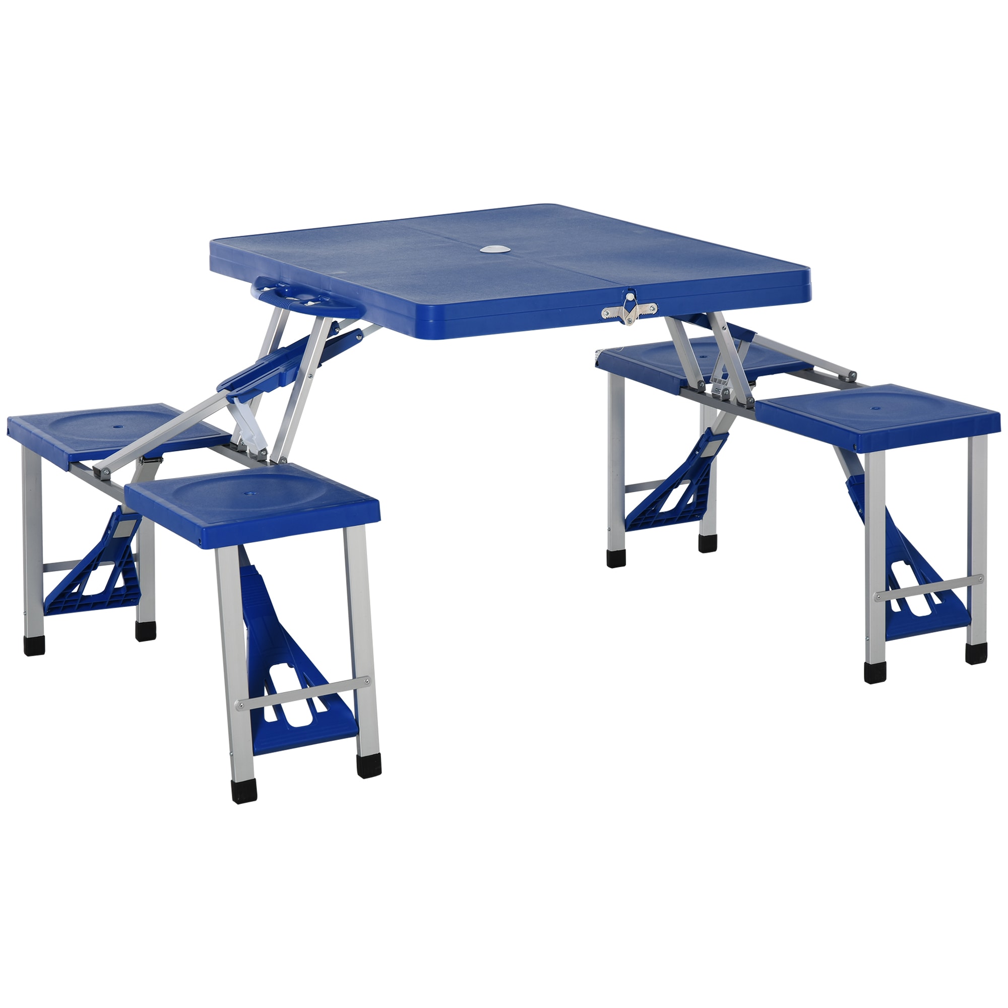 Aluminum Folding Camping Picnic Table With 2 Bench Chair Seats Portable Set 