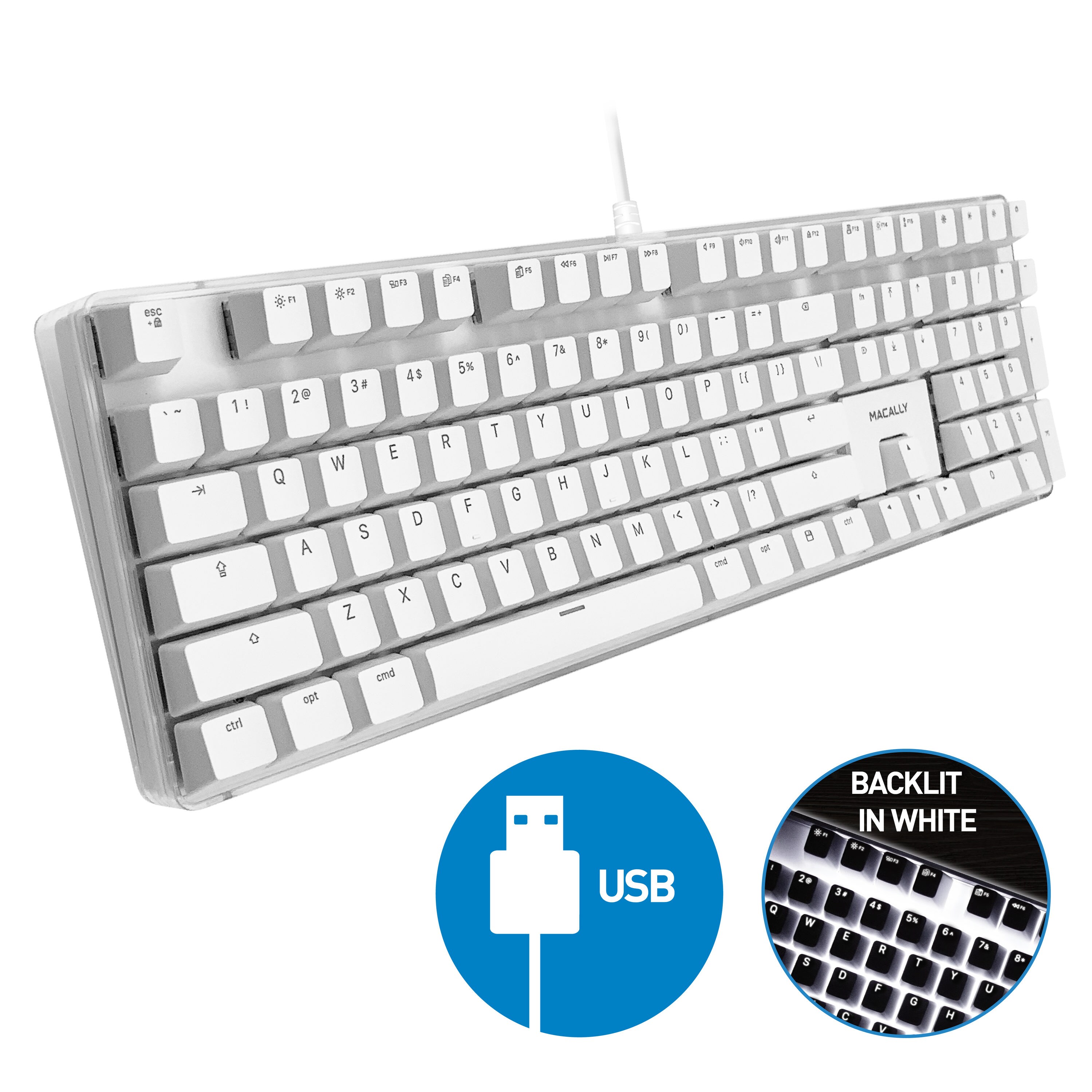 Macally Macally Backlit Mechanical Keyboard for Mac - USB Wired Full Size -  Compatible with Apple Mac Mini, iMac, MacBook Pro Air - Brown Switches 