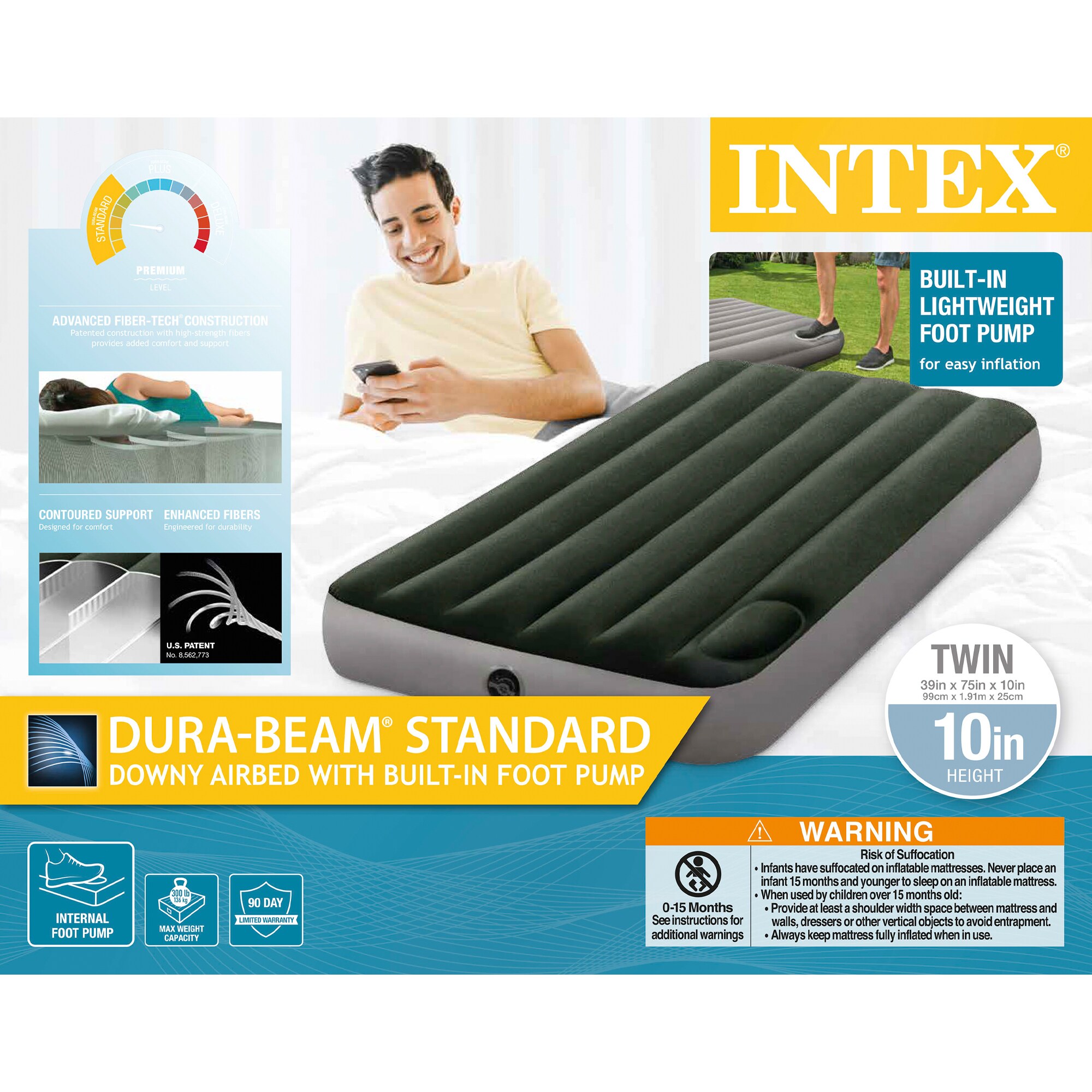 Camping Mattress Inflatable Airbed Air Sleeping Twin Size Blow-Up Bed 10" Downy 