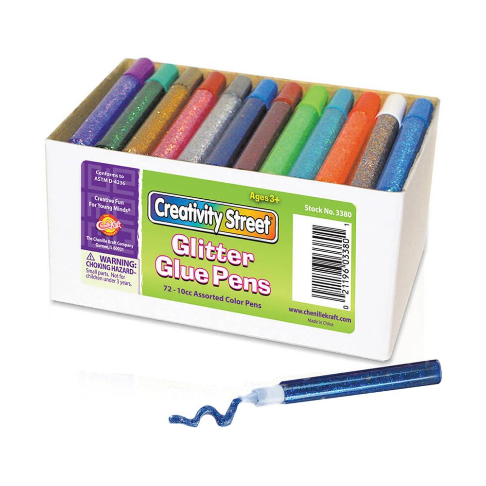 Pack of 10 Glitter Glues Pens Assorted Colours Children Art Craft Making