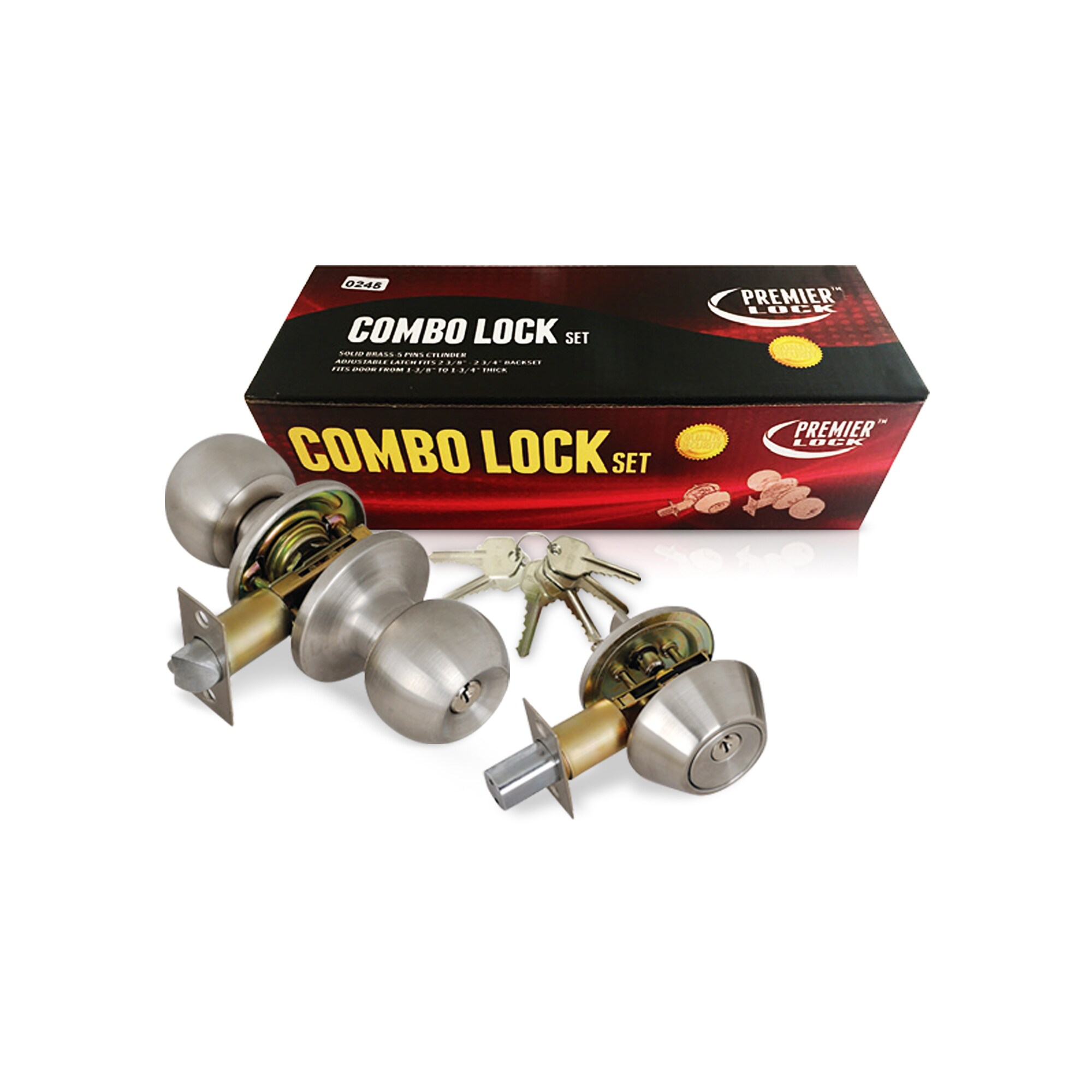 Premier Lock Antique Brass Single-cylinder deadbolt Keyed Entry Door Knob Combo Pack (3-Pack)