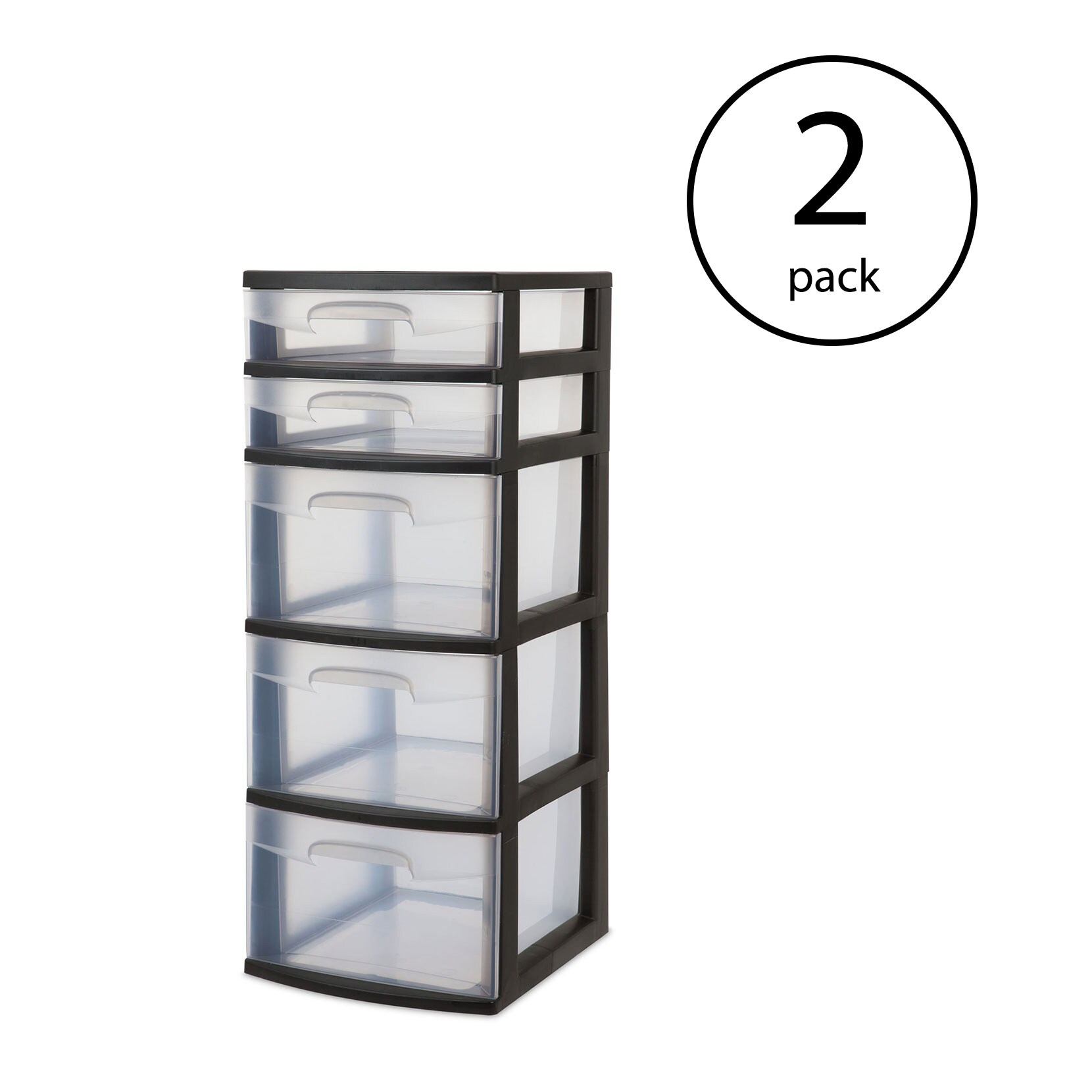 Tall Tower Black Colour 5 Plastic Storage Drawers Large Tower 