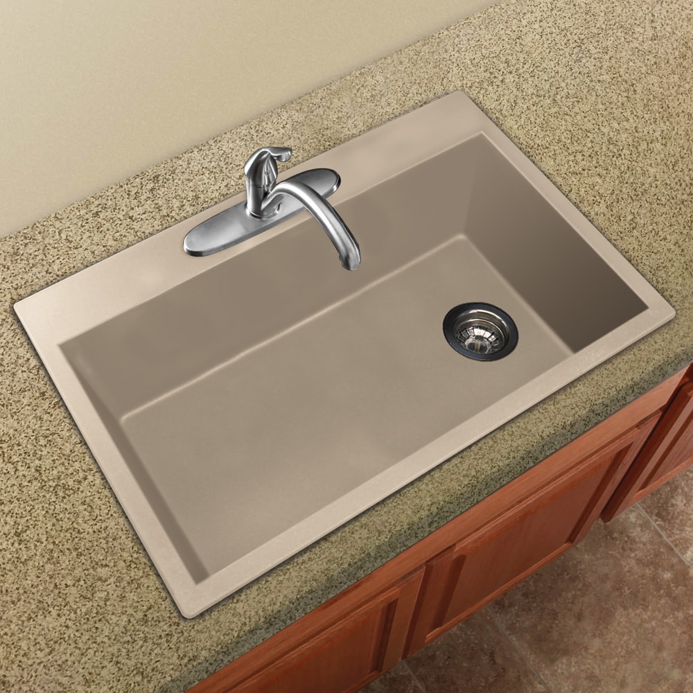 White Transolid RTSS3322-01-CD Radius 22-in x 33-in Granite Drop-in 2-Hole Single Bowl Sink