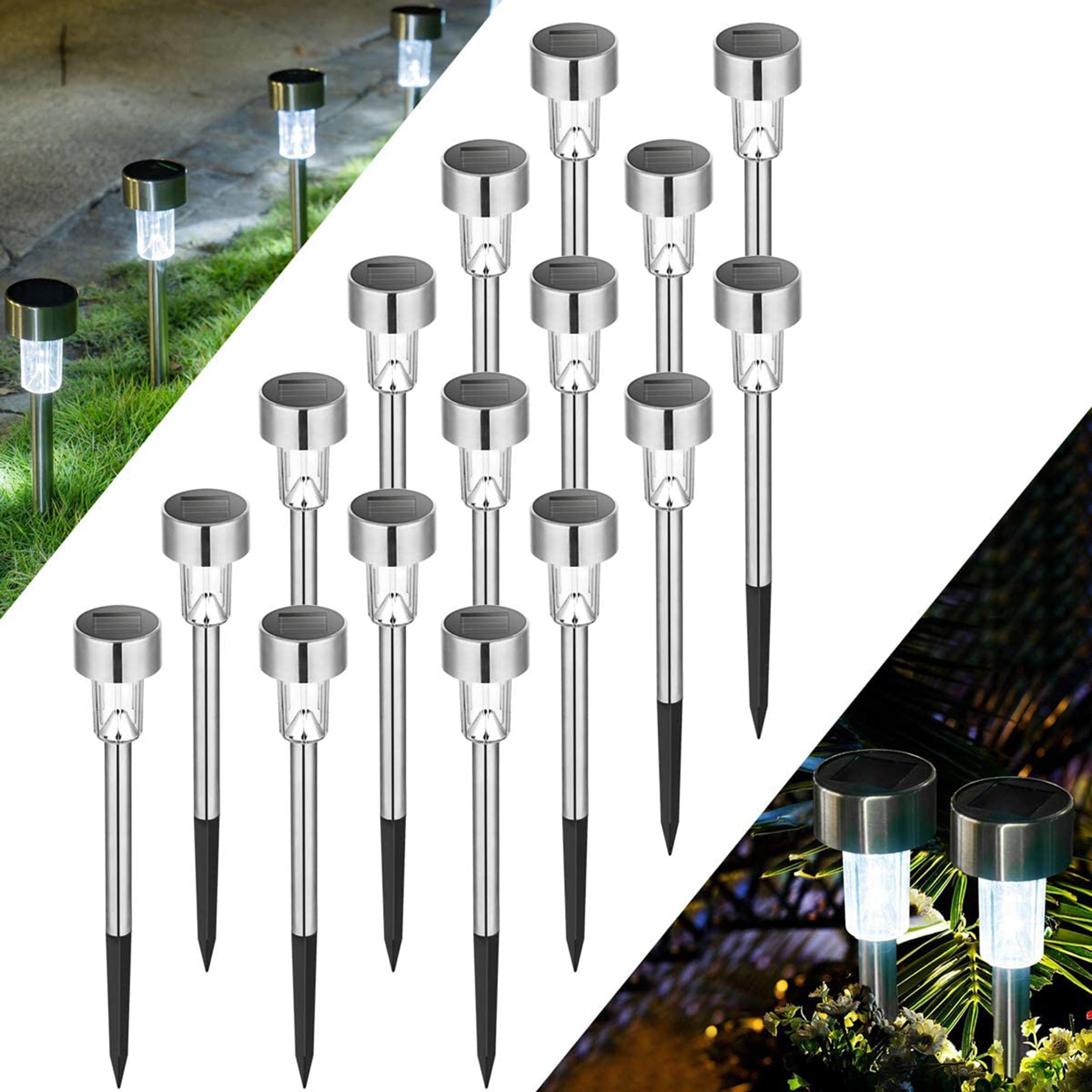 Brushed Stainless Steel & Plastic 5x Solar Outdoor Led Garden Lights On Pins 