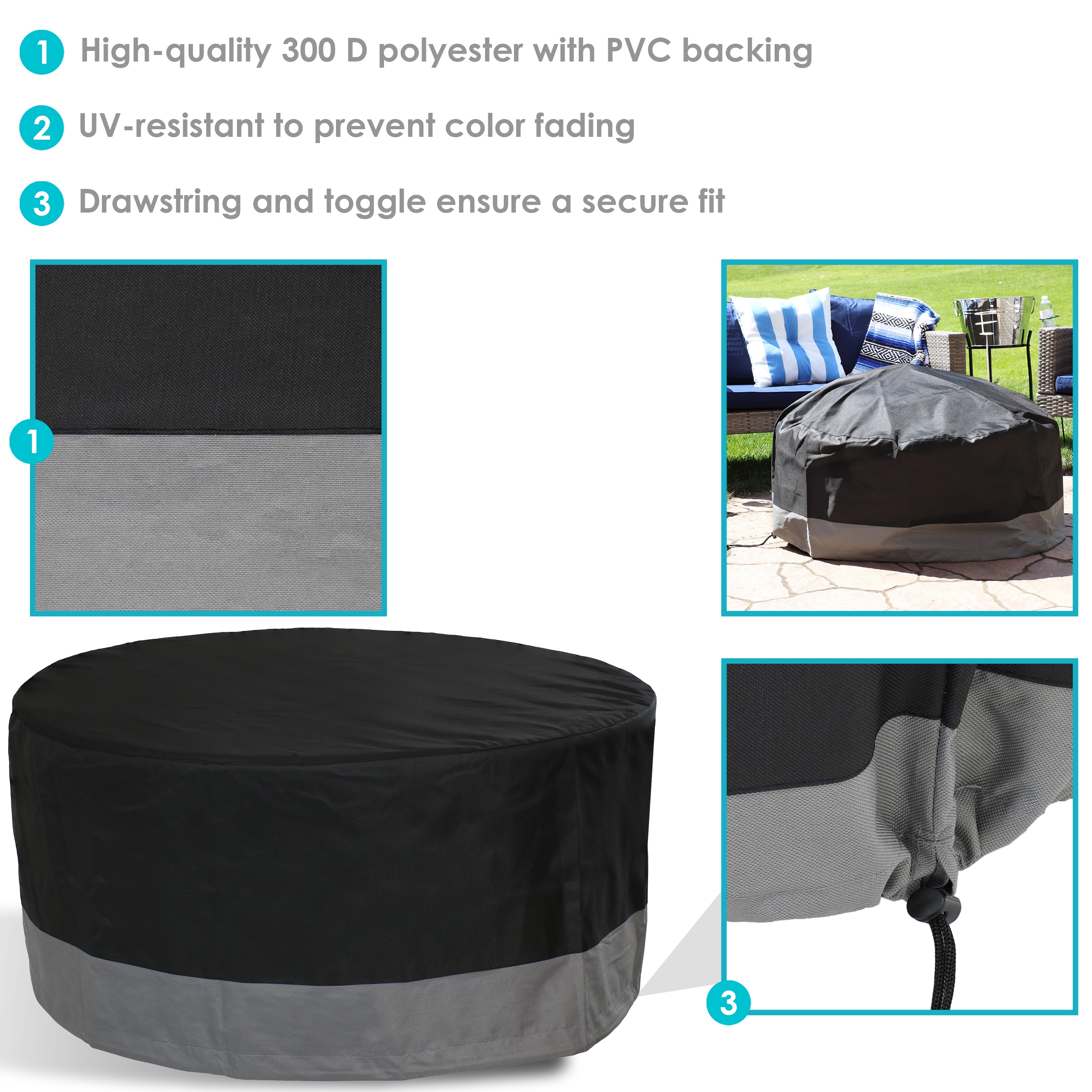 Sunnydaze Black Round Fire Pit Cover 30-Inch Heavy-Duty 300D Polyester