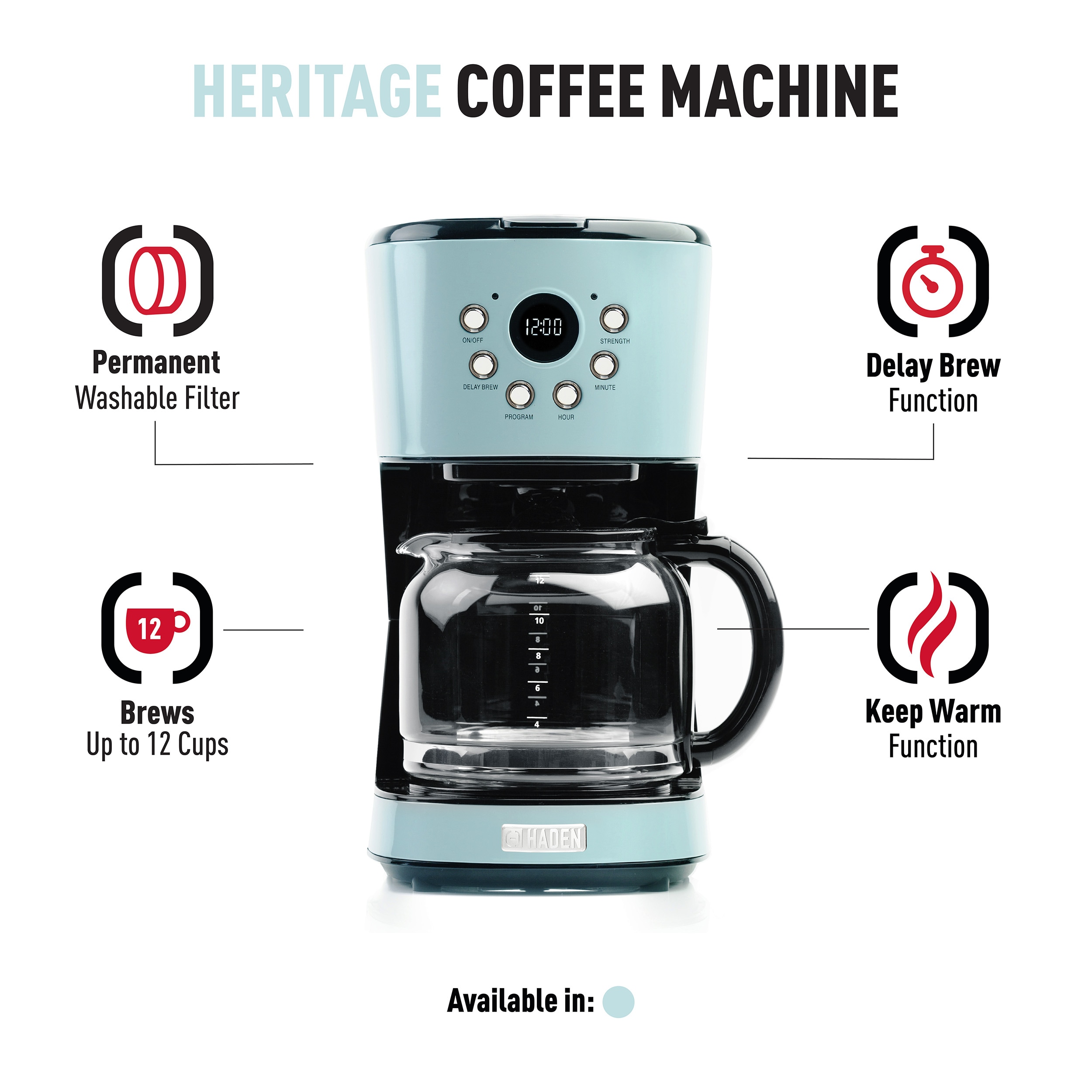 Haden Heritage 12-Cup Turquoise Residential Drip Coffee Maker