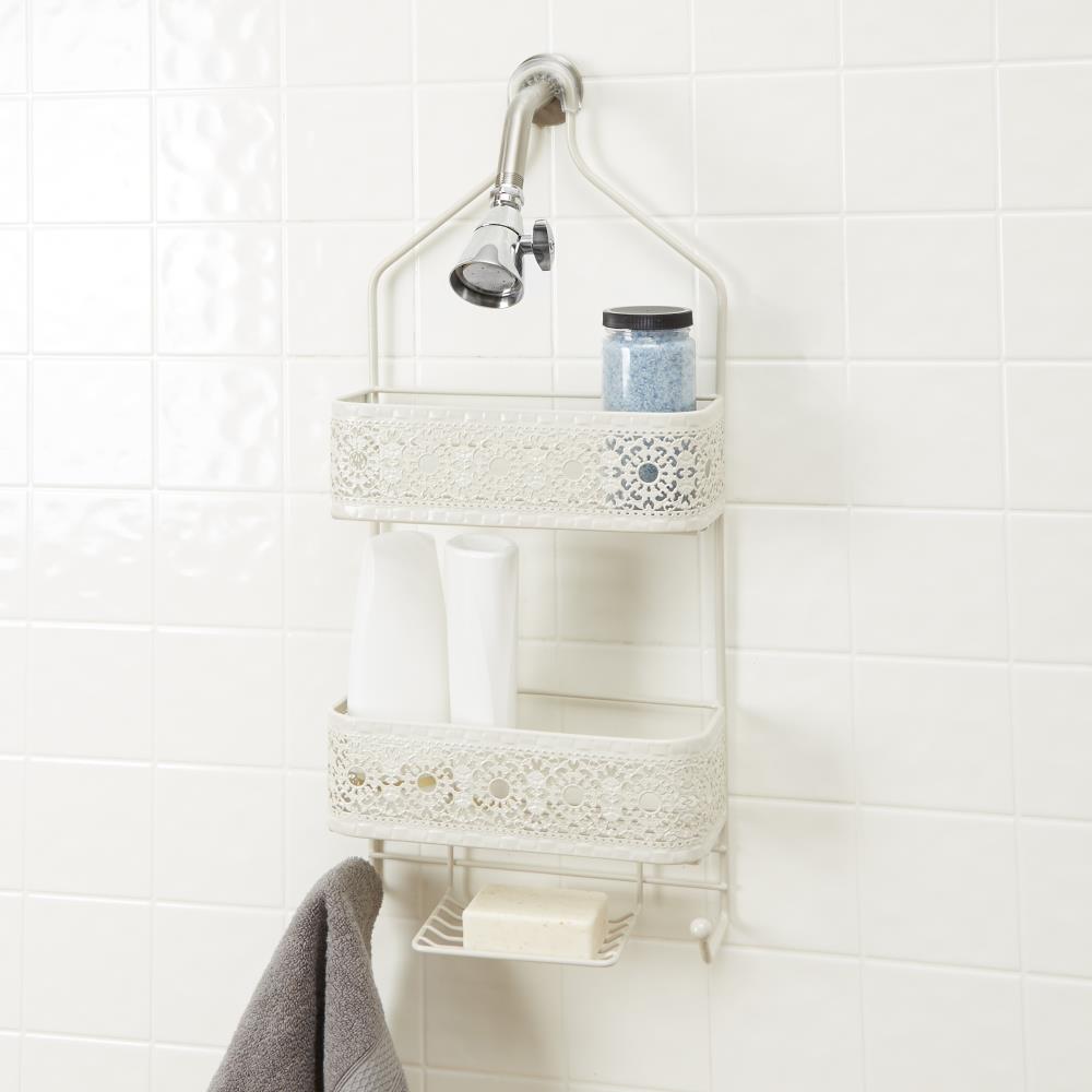 26in H Over The Showerhead Steel White Hanging Shower Caddy in the