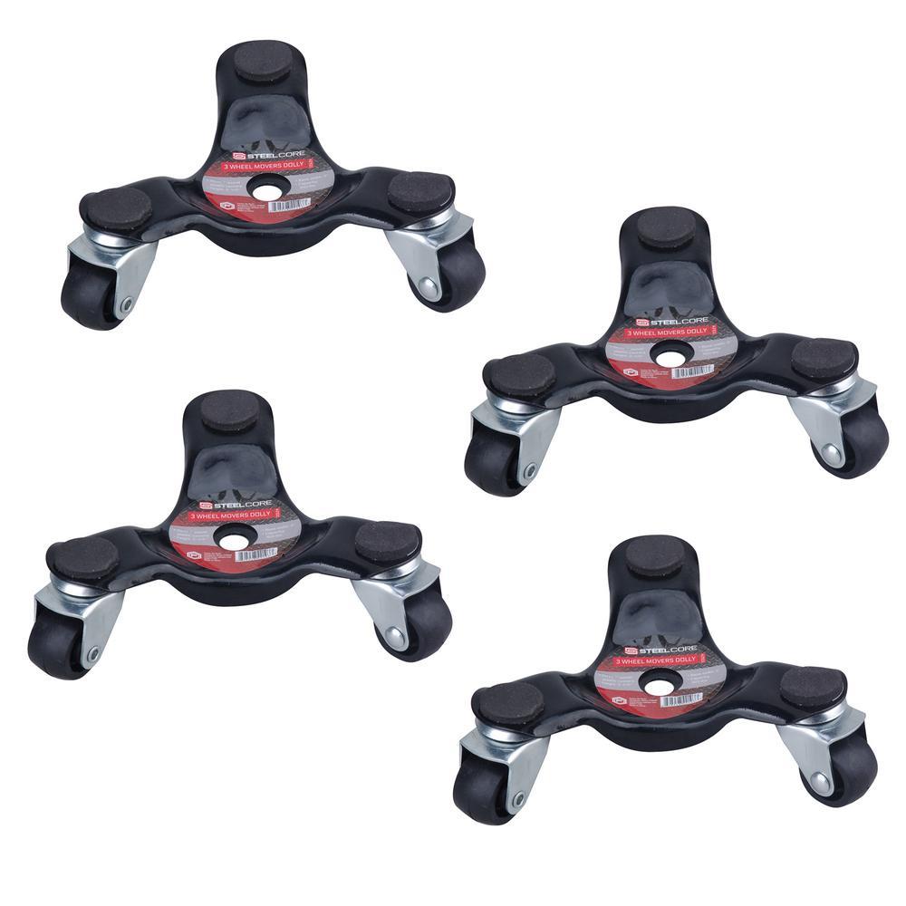 Details about   4 PACK Three Wheel Dolly 160 Lbs Capacity Furniture Appliance Mover Black NEW 