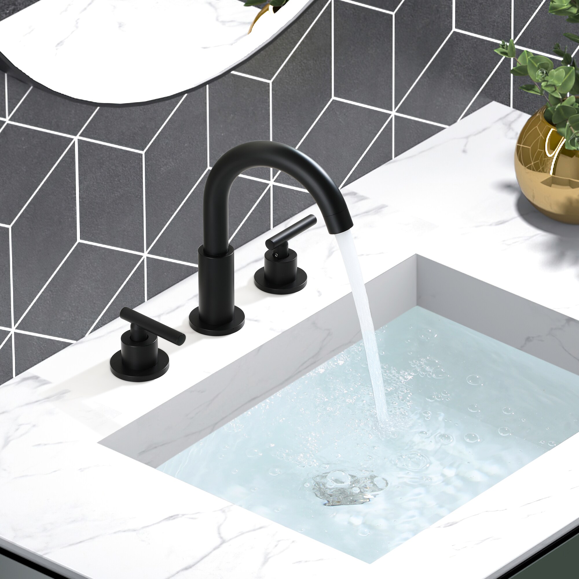 CASAINC Matte Black 2-handle Widespread High-arc Bathroom Sink Faucet