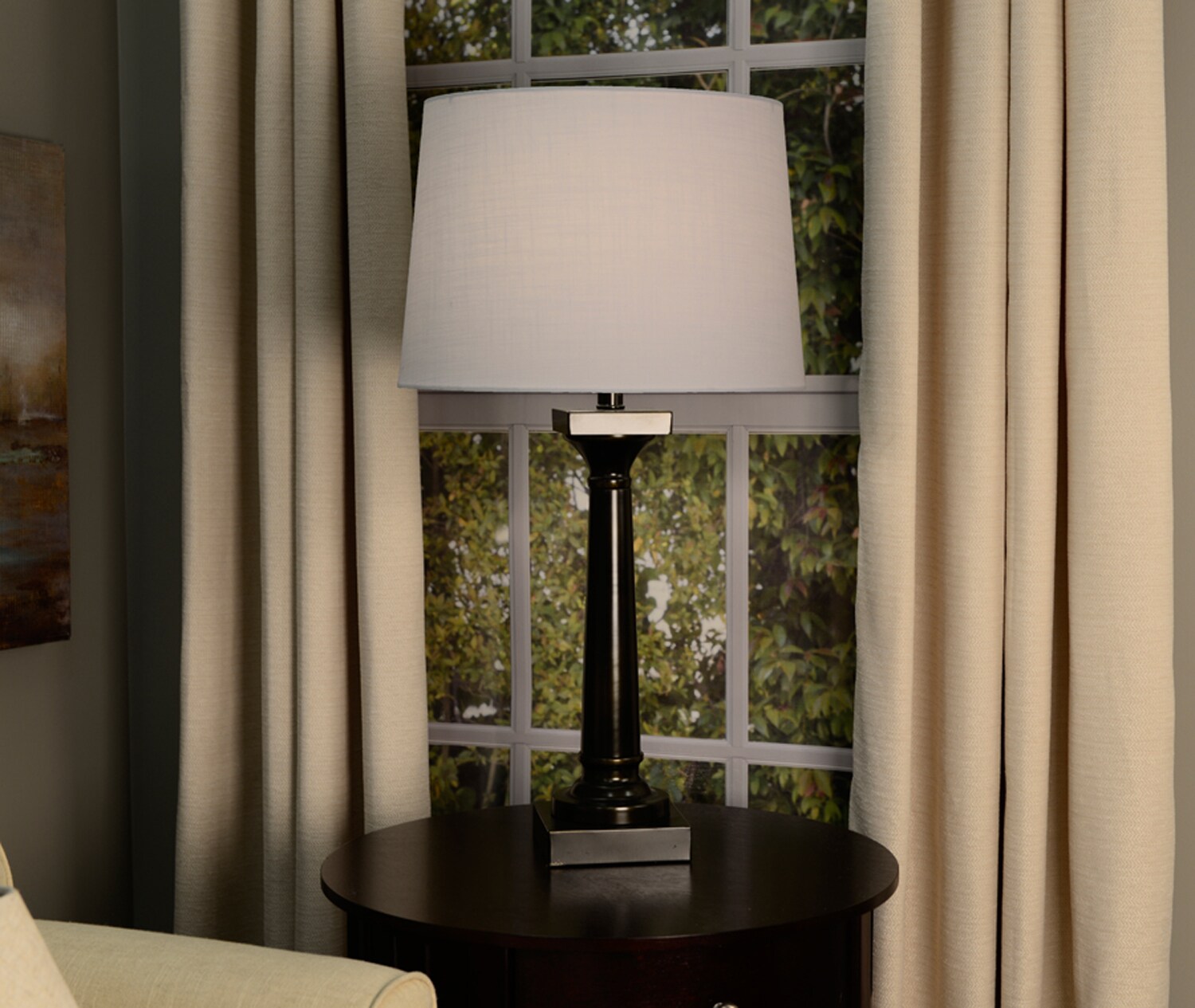 allen roth 10-in x 15-in White Linen Fabric Drum Lamp Shade 