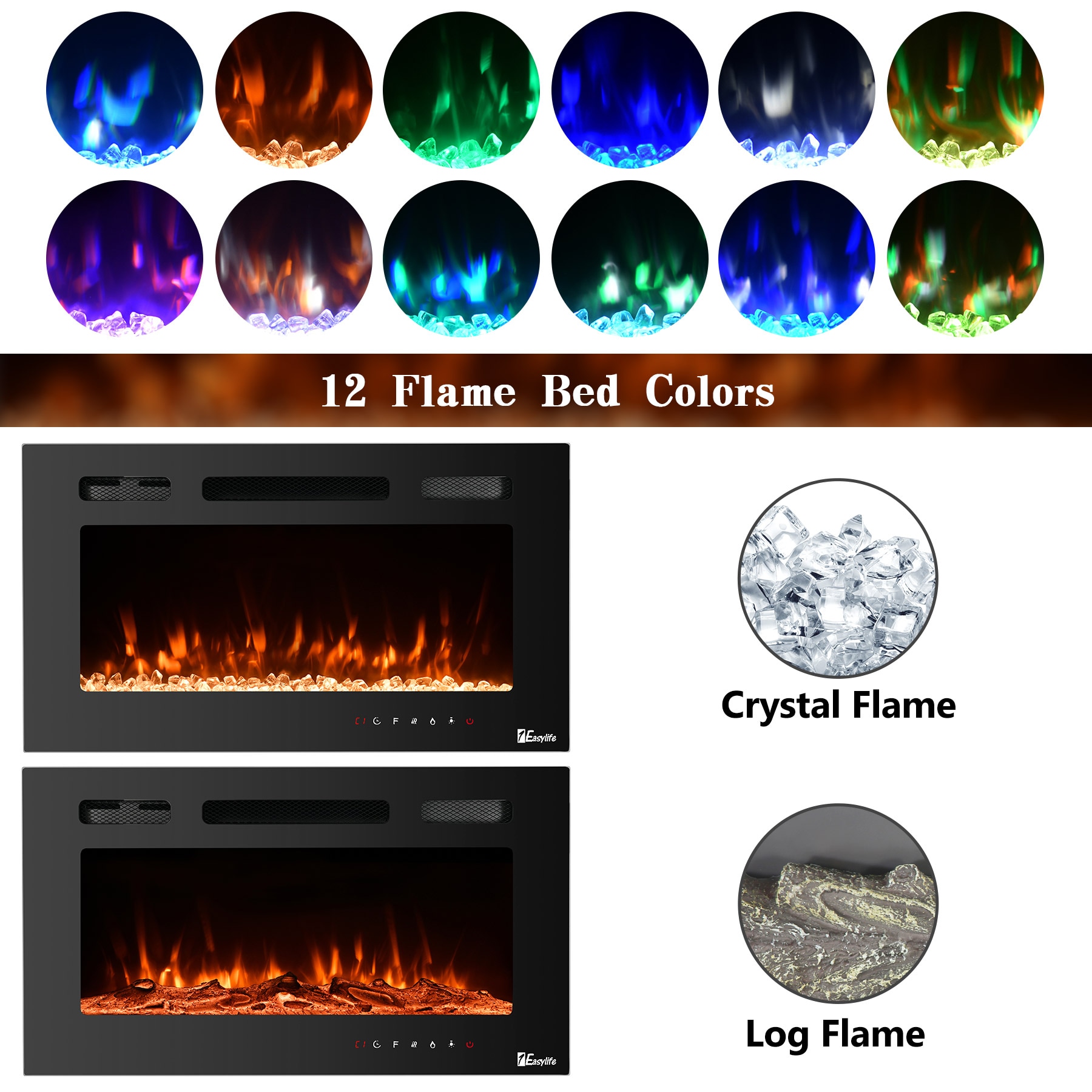 40" Electric Fireplace Recess Insert Wall Mount Heater 3D Flame Log Touch Screen 40" Electric Fireplace Recess Insert Wall Mount Heater 3D Flame Log Touch Screen
