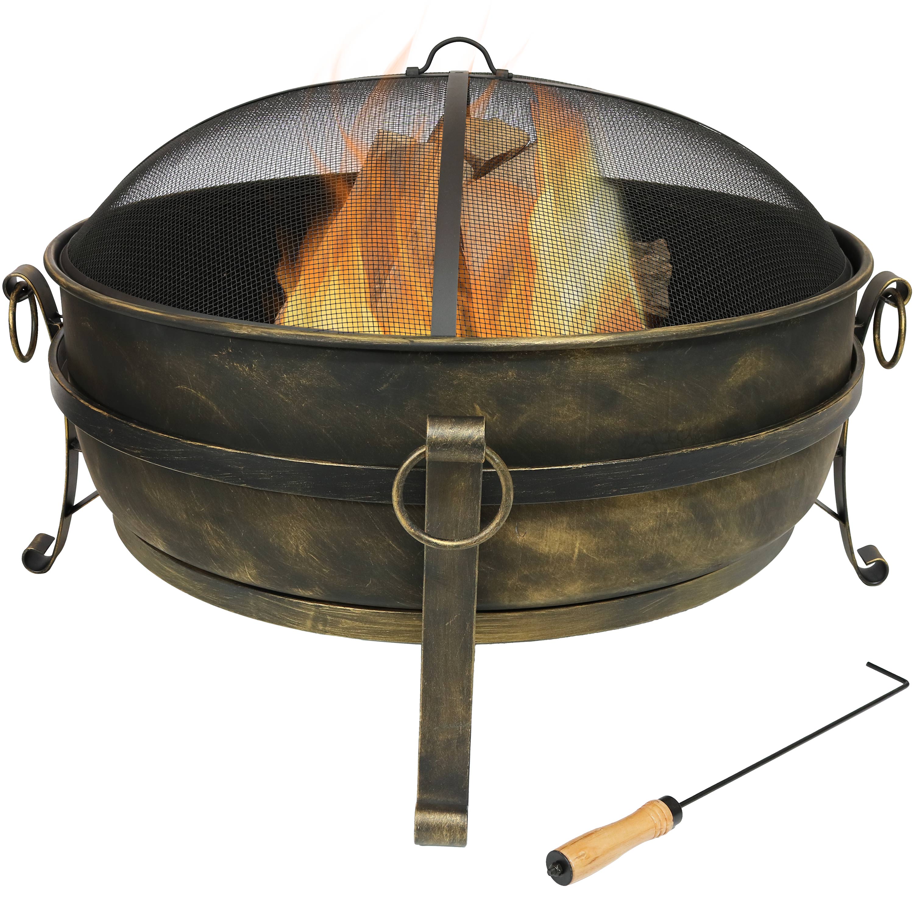 Round 28 Inch Outdoor Wood Burning Backyard Fire Pit Patio With Mesh Spark Guard for sale online 