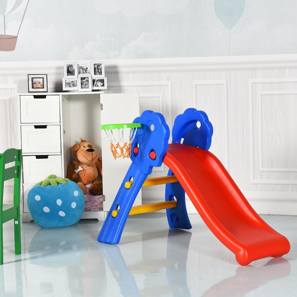 Climber Playset Toy with Basketball Hoop for Outside Games Kids Folding Slide 