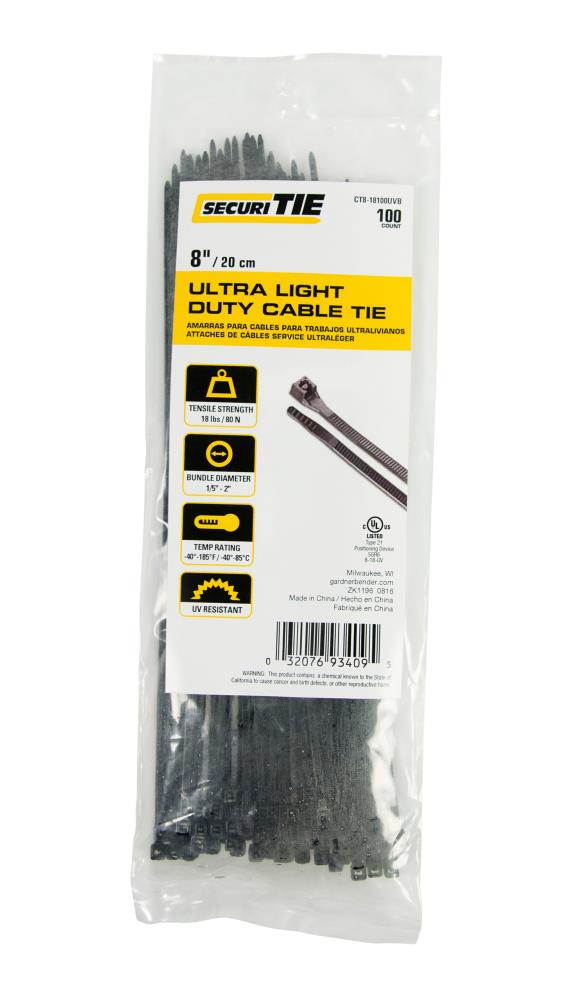 18 lb./ 100 pk Cable Tie,8" x1/16",Black 