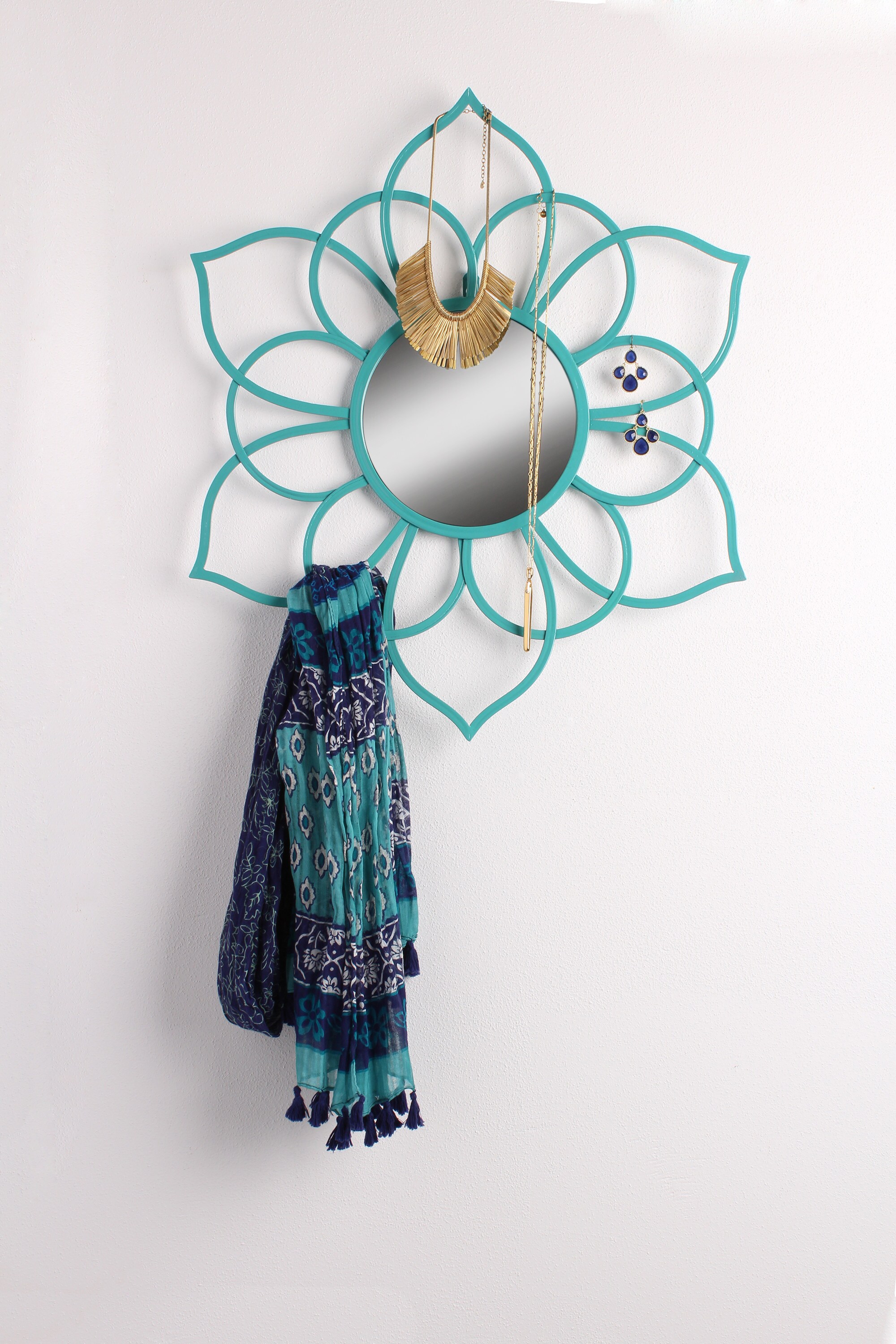 Teal Kate and Laurel Brienne Metal Flower Round Wall Accent Mirror