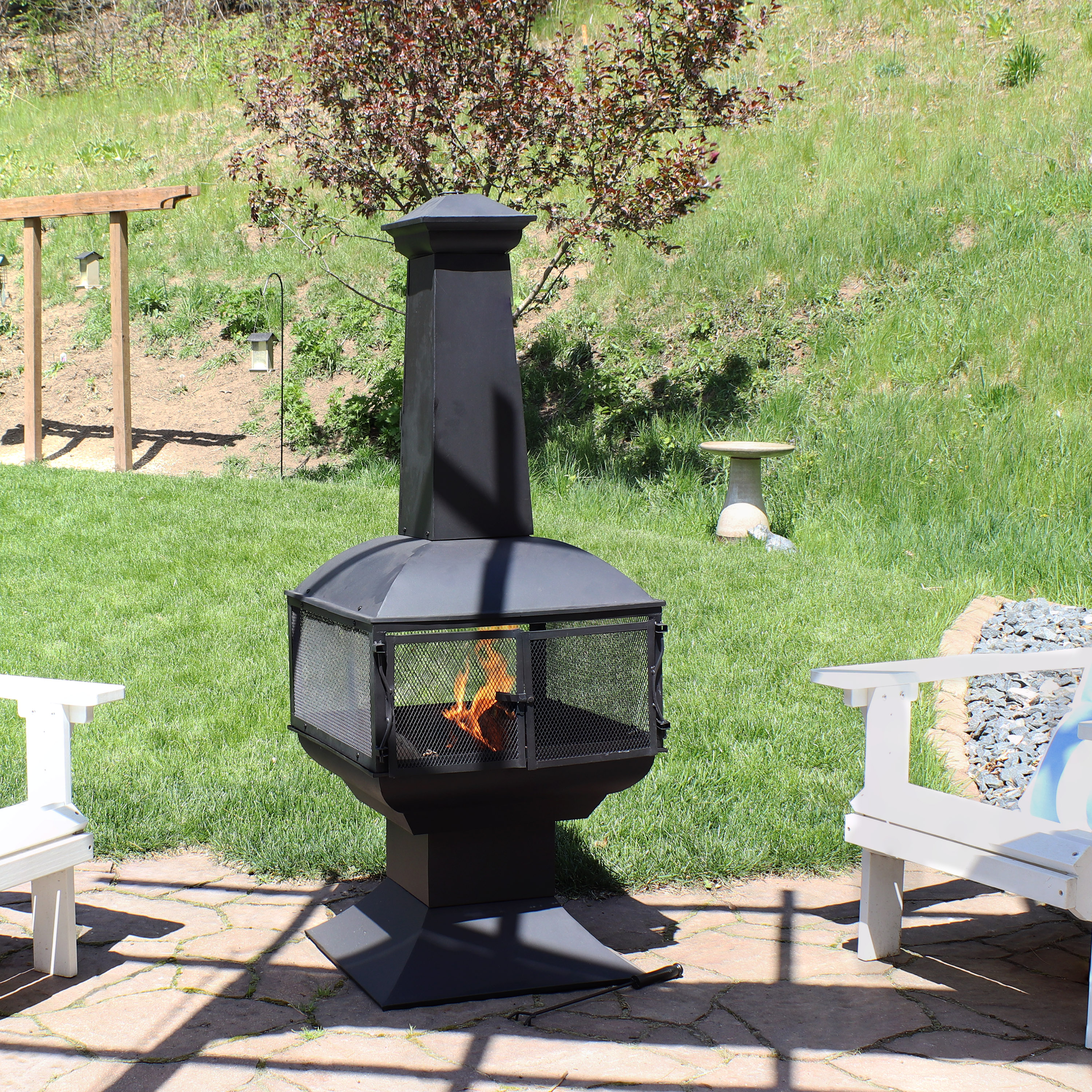 Steel Chimenea Chiminea Patio Heater and Barbeque BBQ Combi Fire Pit Fire Basket 