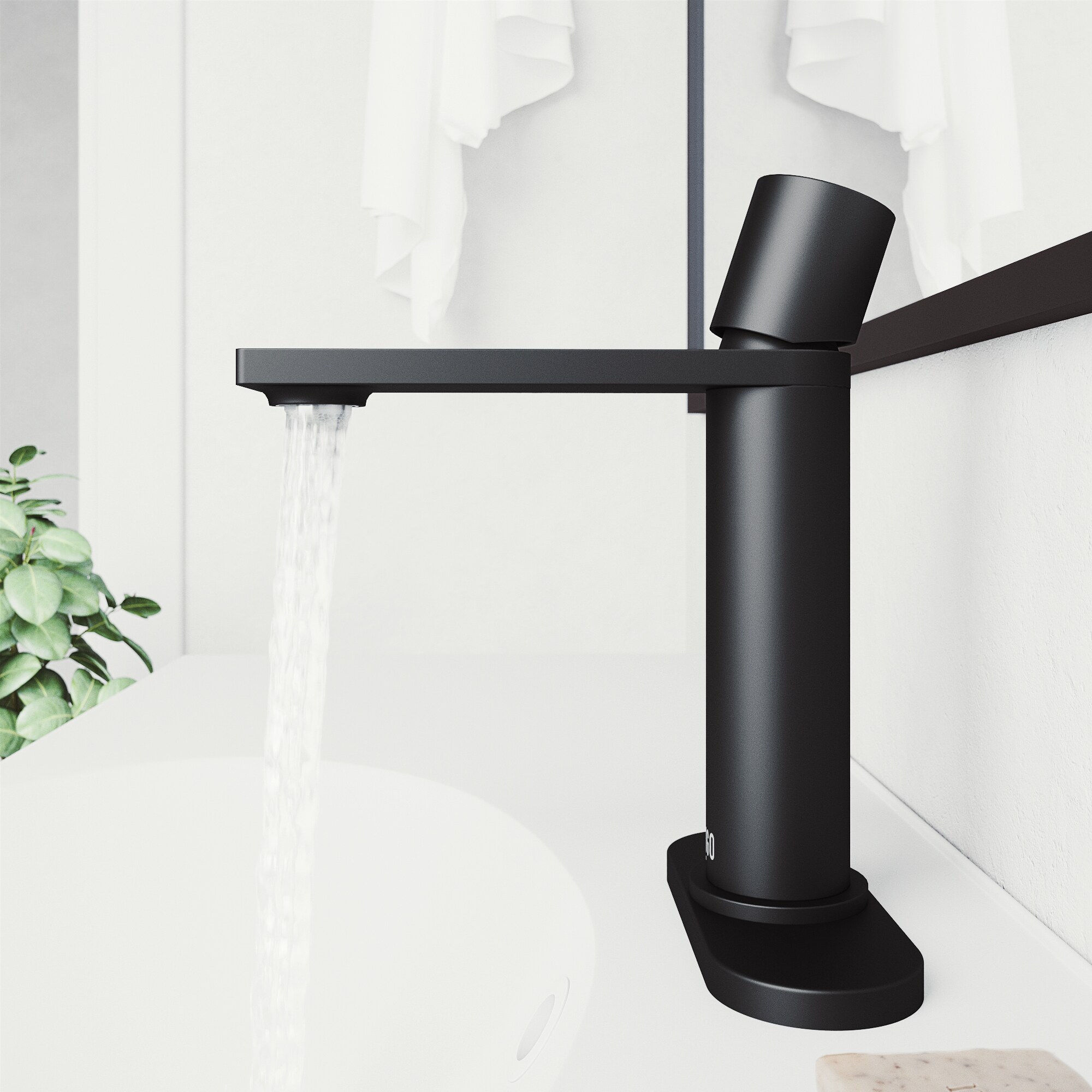 VIGO Halsey Matte Black 1-handle Single Hole WaterSense Low-arc Bathroom Sink Faucet with Deck Plate