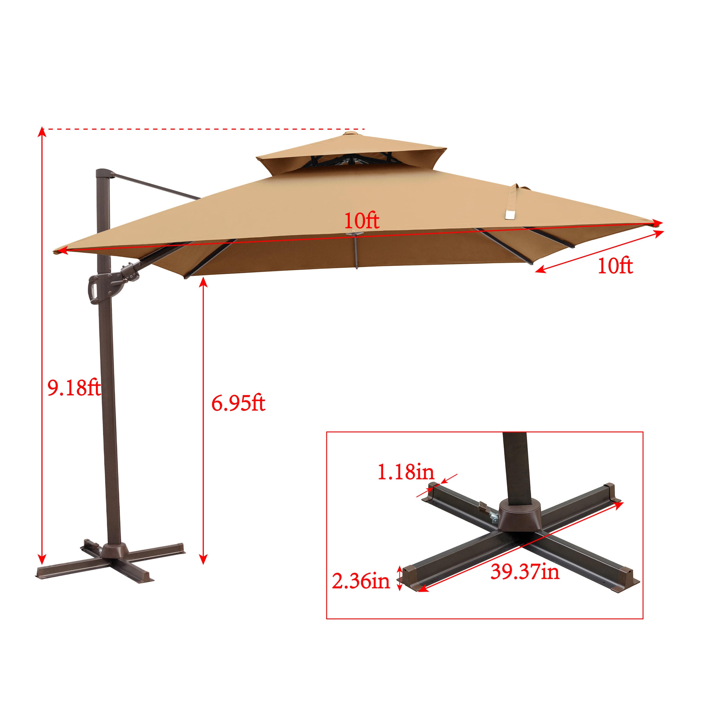 Crestlive Products Universal Patio Umbrella Replacement Canopy for 10ft 8 Ribs Offset Umbrellas Brown