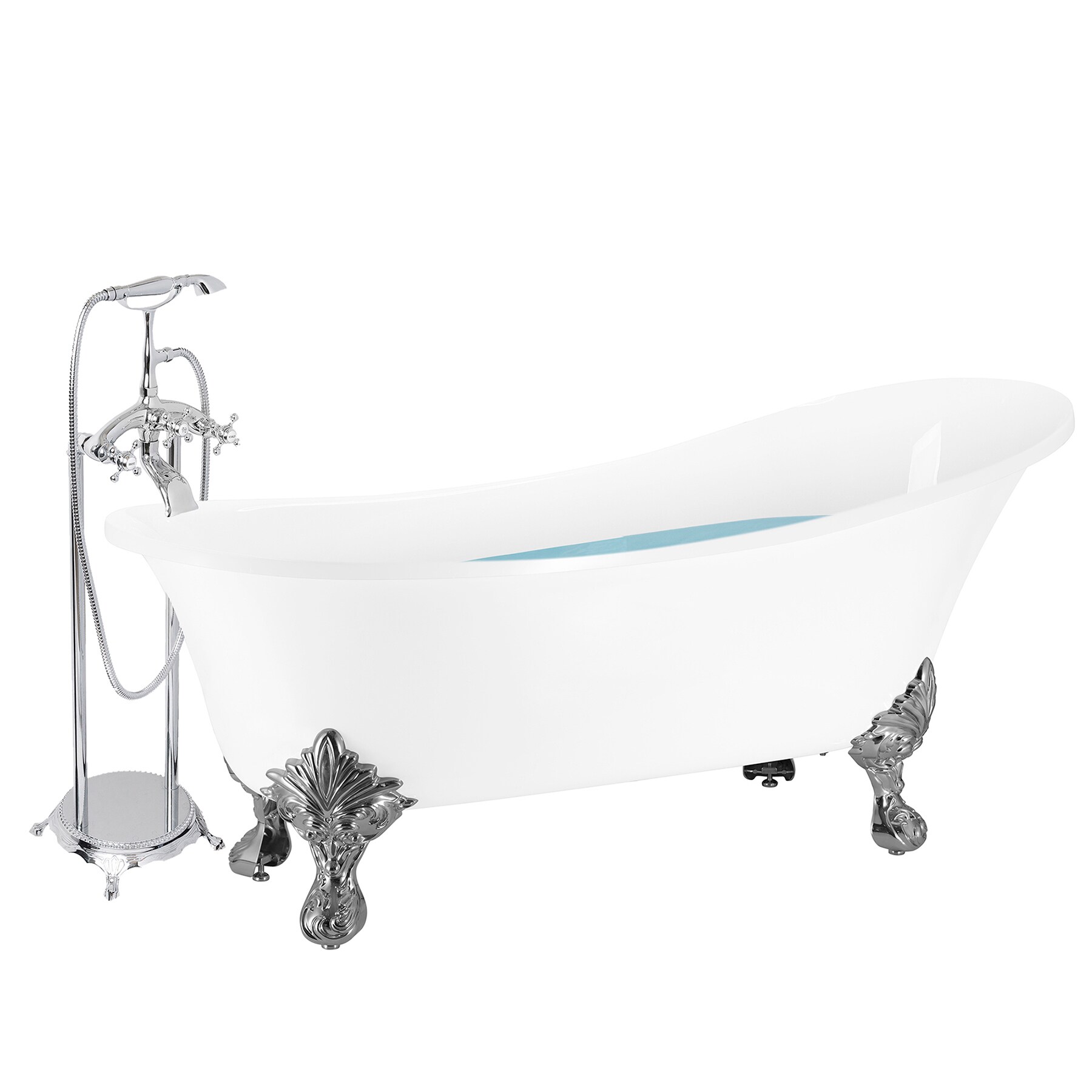 AKDY BT0216-23 27.9-in W x 68.9-in L Glossy White Acrylic Rectangular Left  Drain Clawfoot Soaking Bathtub (Drain Included)