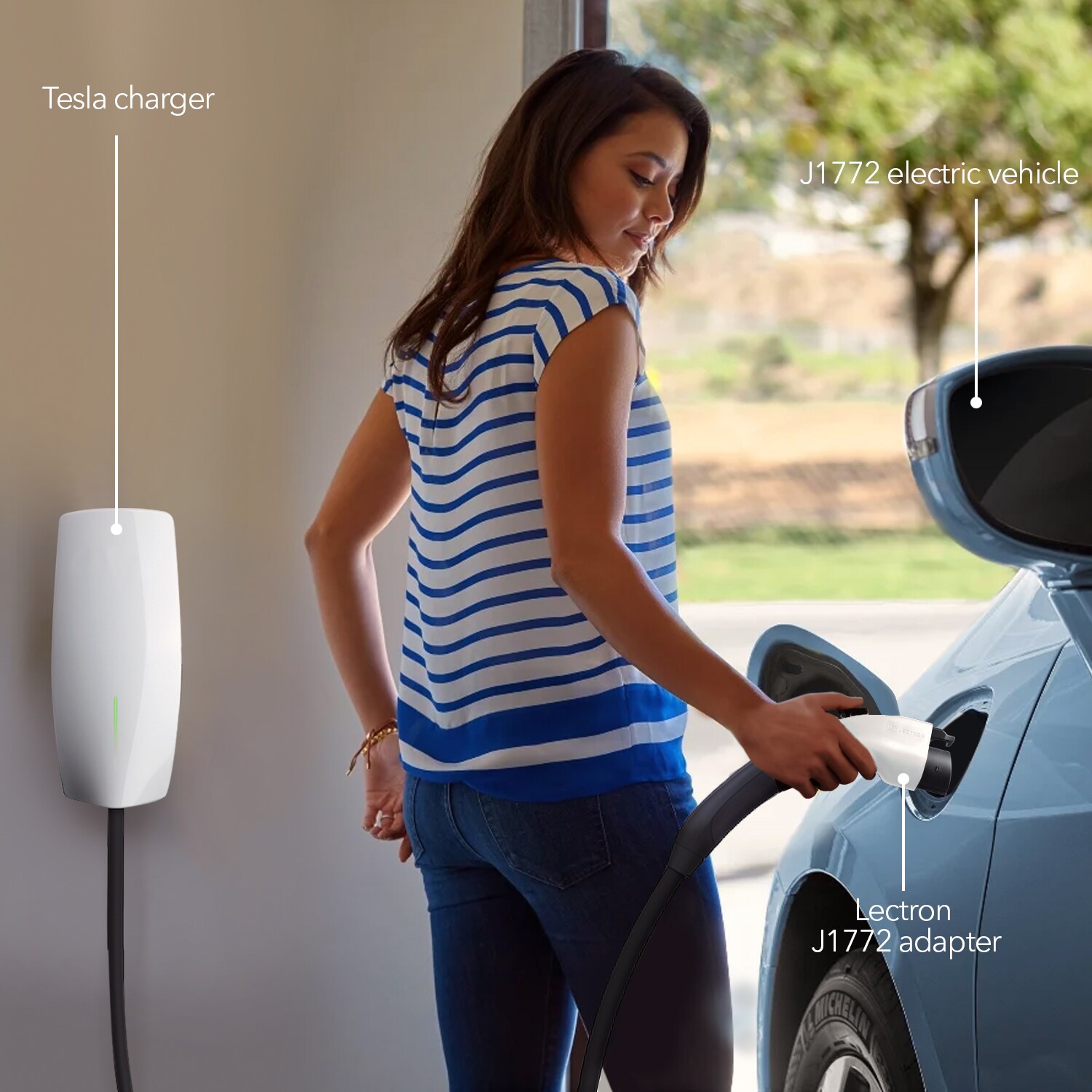 Lectron Tesla to J1772 Charging Adapter, Max 48A and 250V for Tesla High Powered Connectors, Destination Chargers, and Mobile Connectors (White)