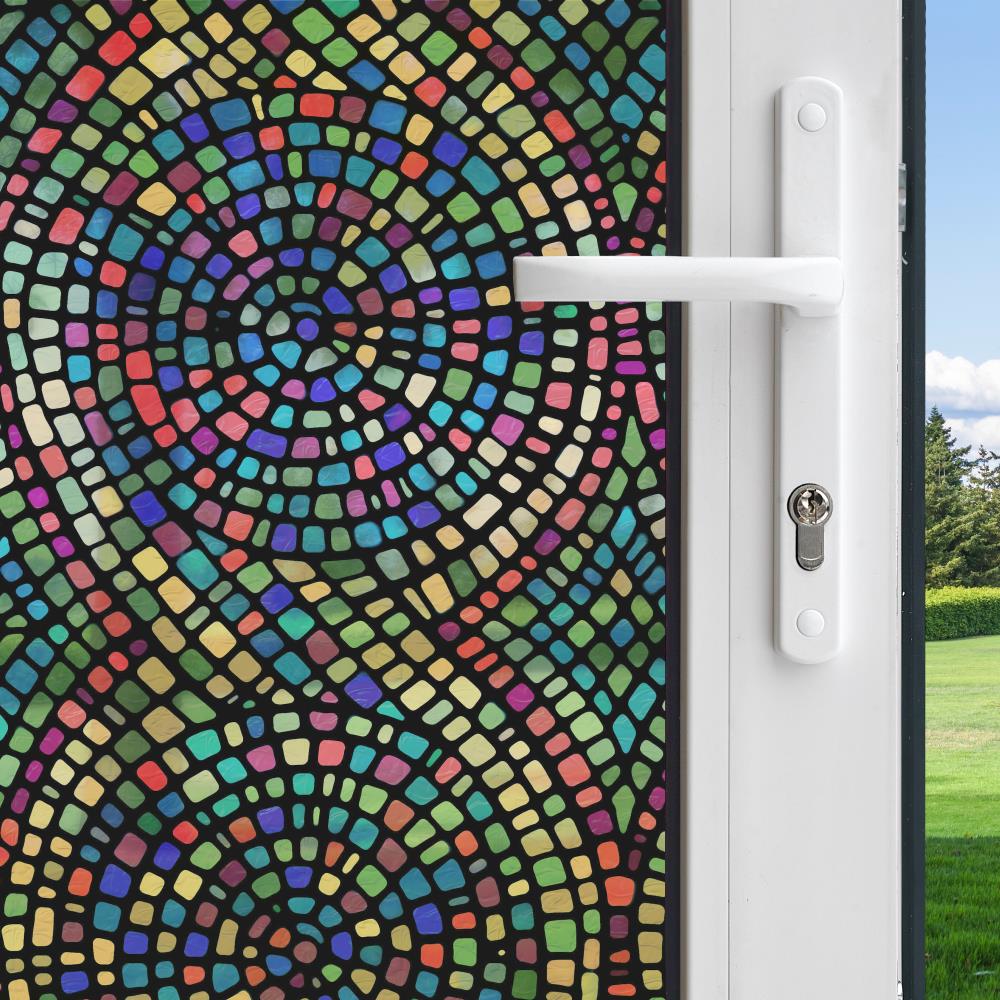 Privacy Window Film Colorful Leaf Stained Glass Static Cling Easy Installation 