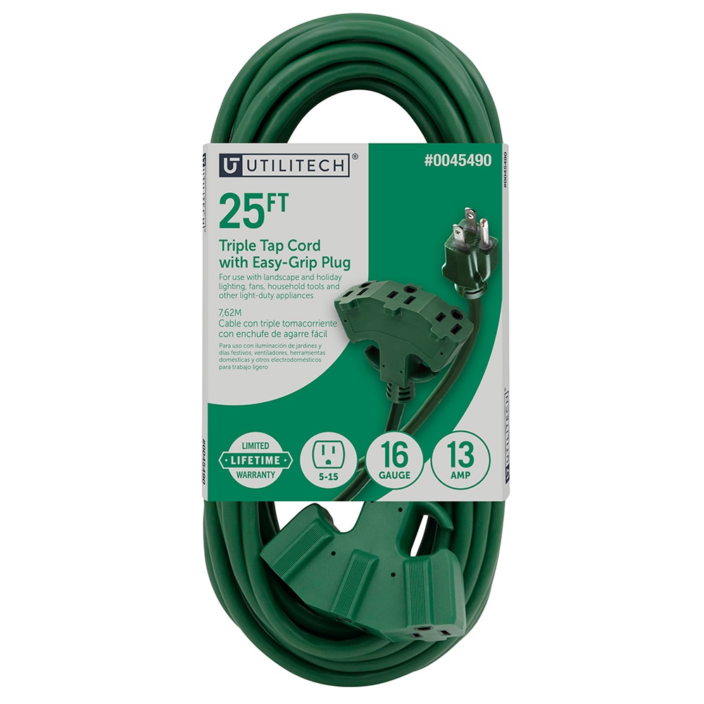 x 10 Guage Triple Tap Extension Cord Heavy Duty Outdoor Indoor 15 Amps 25 ft 