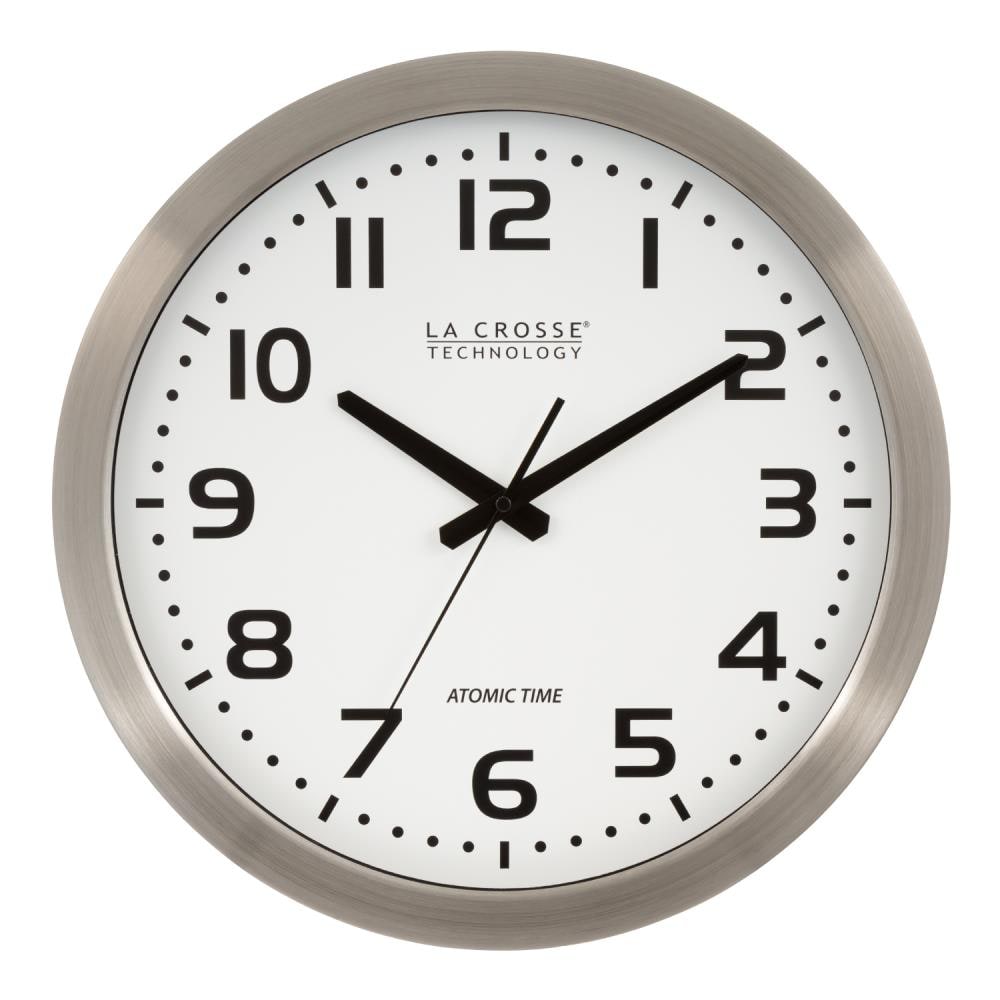 Height La Crosse Technology Wall Clock Atomic Analog Metal-Frame Silver 12 in 
