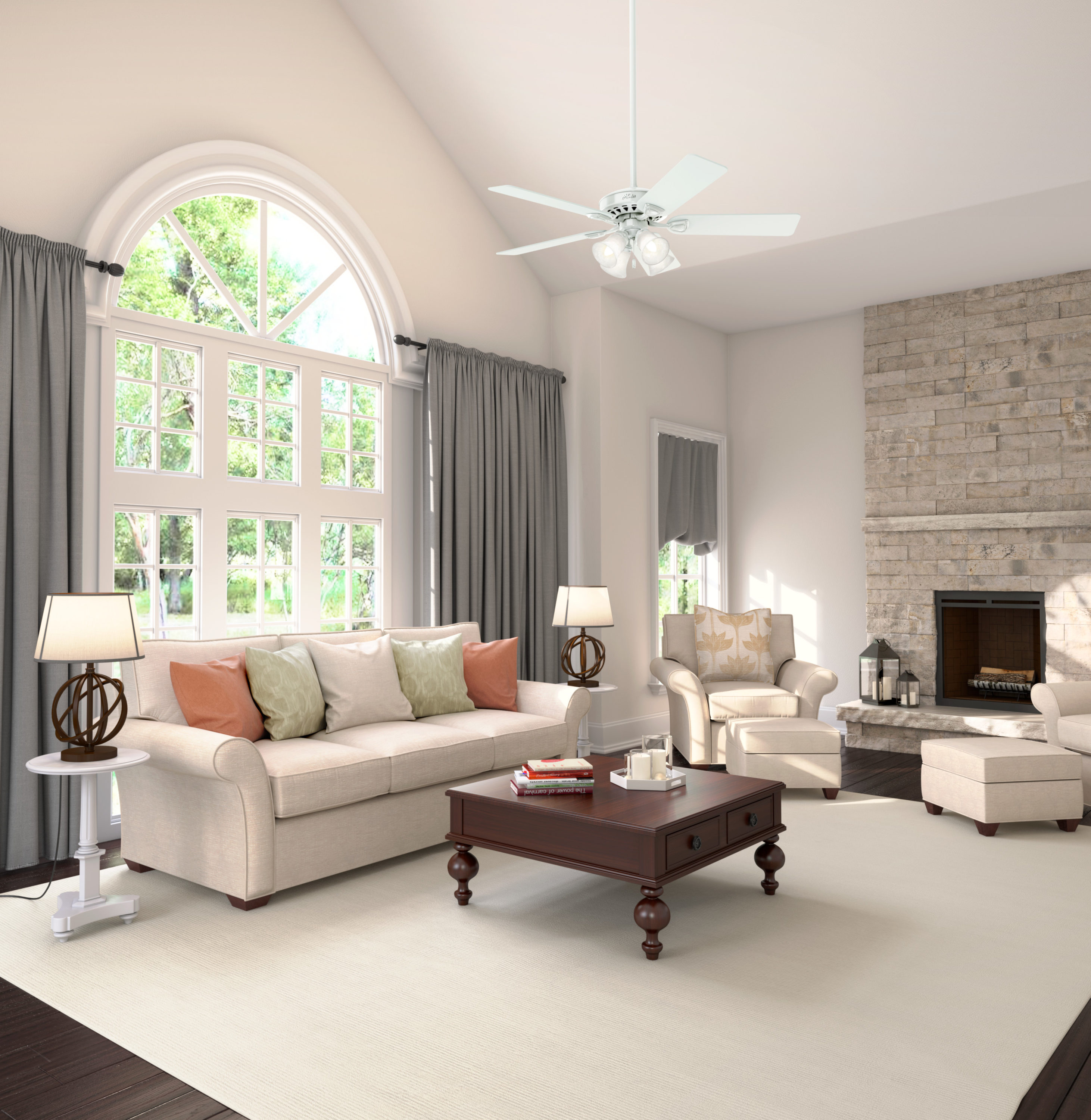 Hunter Westminster 52in White Indoor Downrod or Flush Mount Ceiling