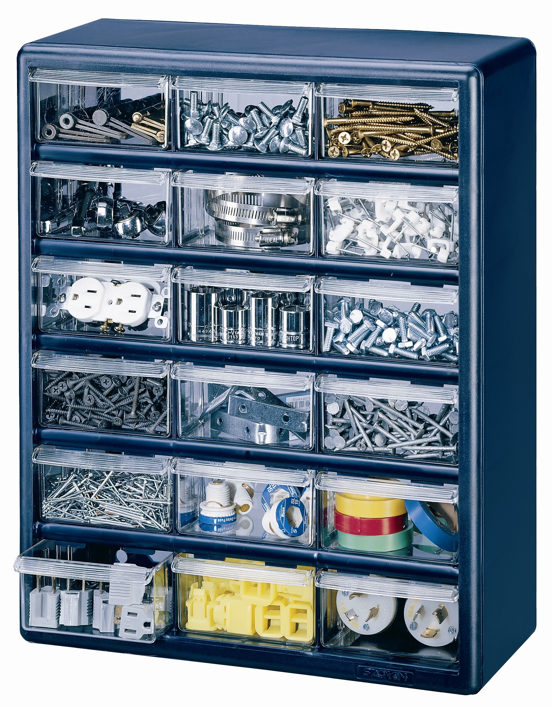 18 Plastic Cabinet Drawers Bins Garage Tools Parts Organizer Large Storage Boxes 