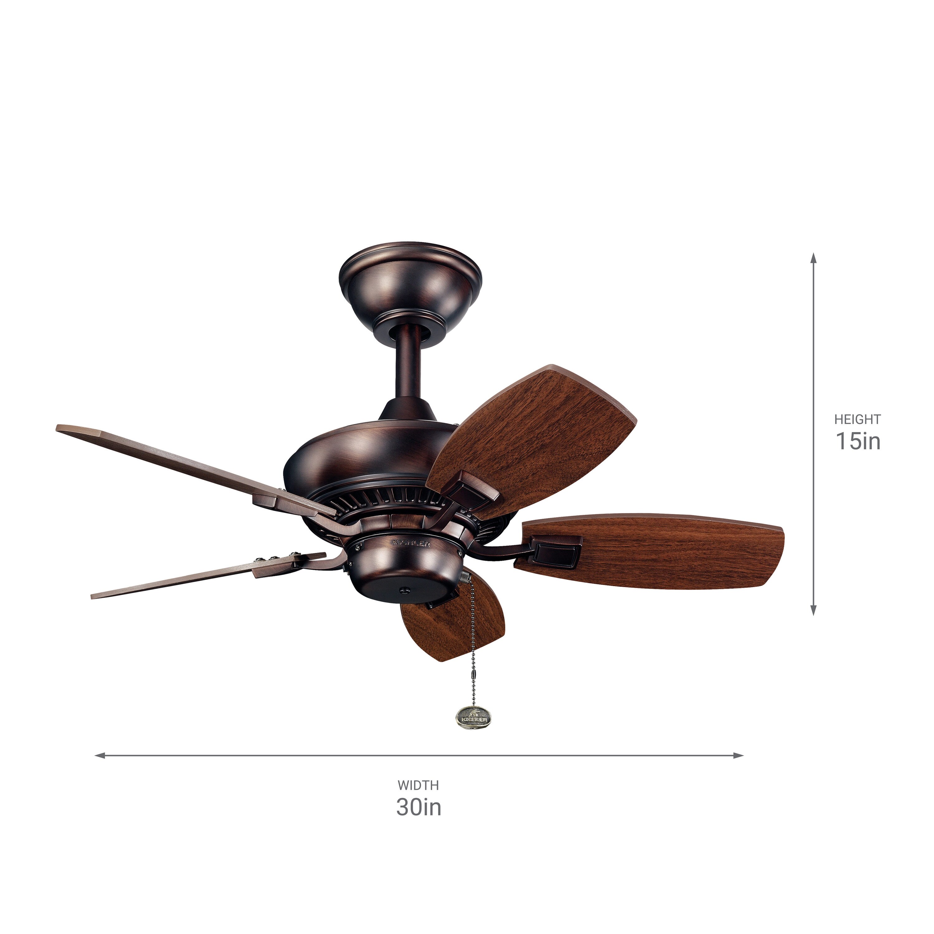 30 Inch Ceiling Fan with Light Kit Satin Nickel or White Oil Rubbed Bronze 
