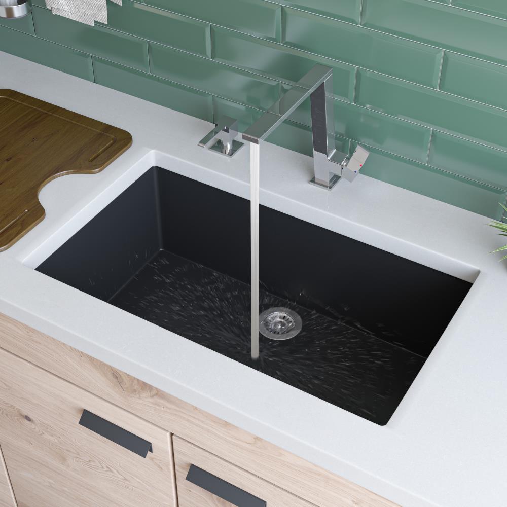 ALFI brand Undermount 25.25 in x 25.25 in Black Single Bowl Kitchen Sink