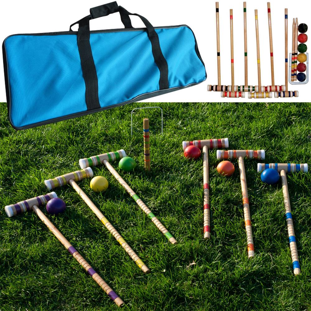& Bag Outdoor Backyard Lawn Croquette Game for Kids &  Adults CLCROQ-GM-00152 Driveway Games Portable Croquet Set.Wood Mallets Balls