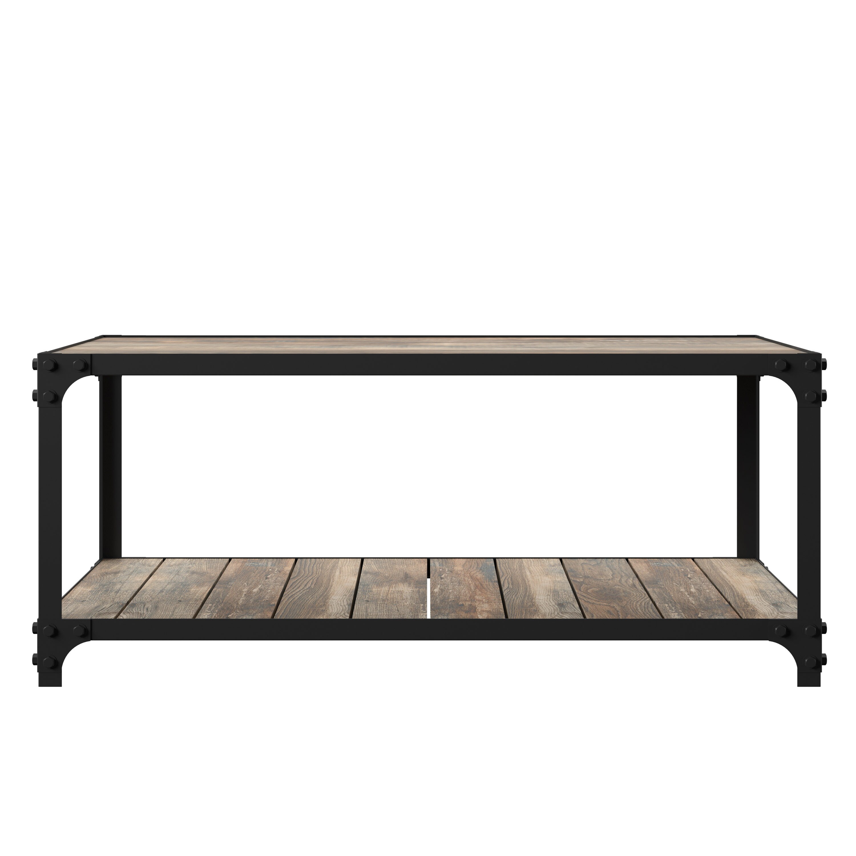 walnut industrial console table