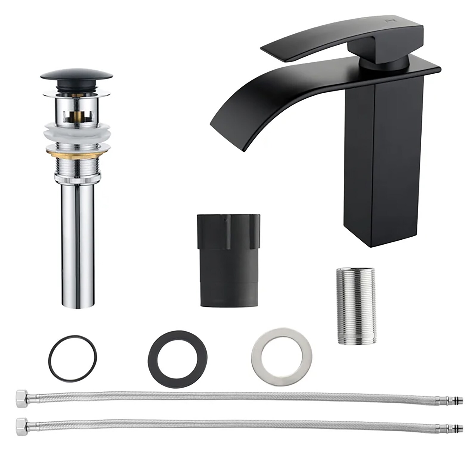 YZZY Black 1-handle Single Hole WaterSense Mid-arc Bathroom Sink Faucet with Drain
