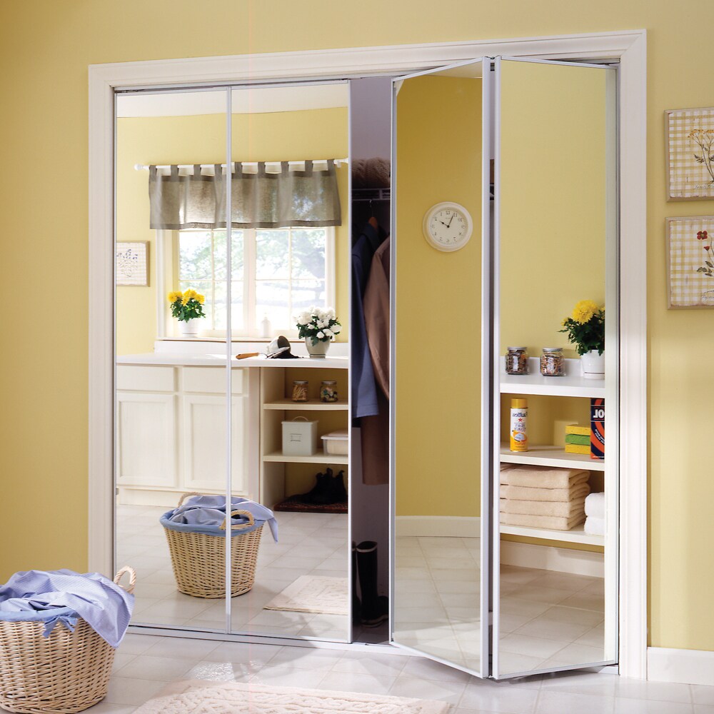 ReliaBilt 24-in x 80-in (Glass/Mirror) Flush Mirrored Glass Prefinished  Steel Bifold Door Hardware Included in the Closet Doors department at  Lowes.com