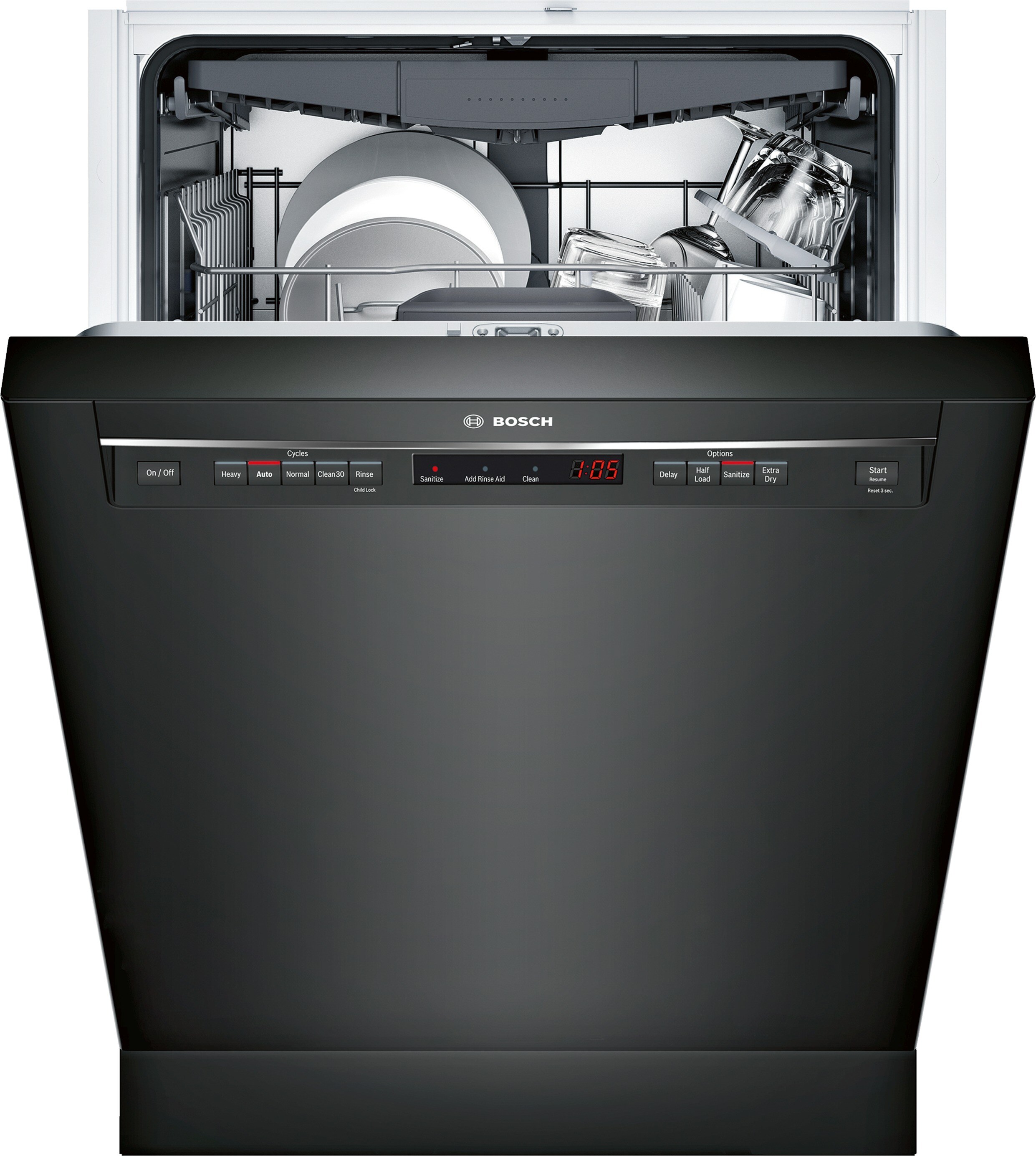 Bosch 300 44-Decibel Front Control 24-in Built-In Dishwasher (Black ...