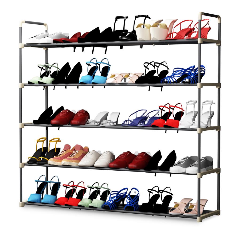 5 Tier 15 Pairs Shoe Stand Storage Organiser Rack Lightweight Compact Space Save 