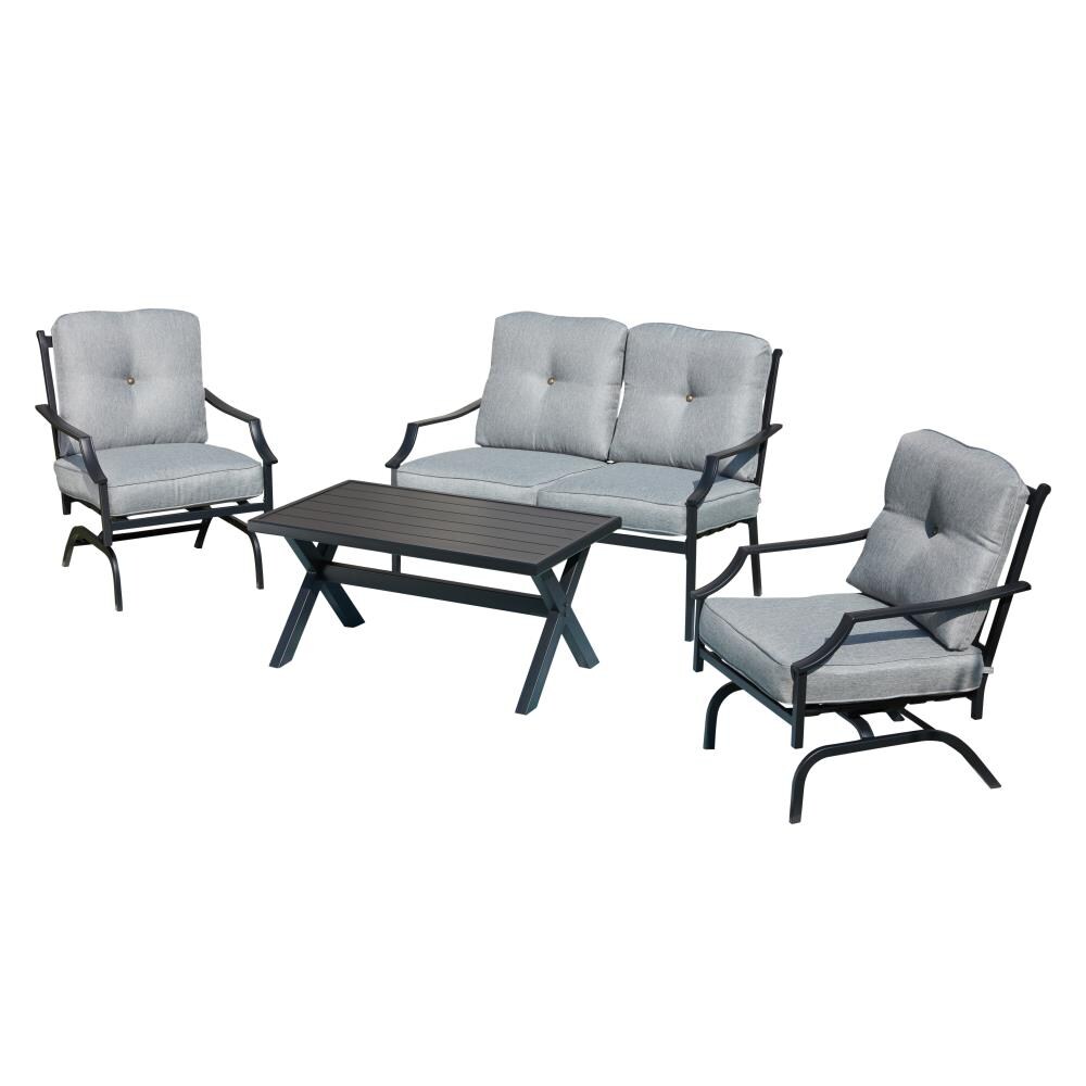 Quality Outdoor Living 29-YZ04HM Hermosa 4PC Conversation Set Tan Wicker w/Black Aluminum and Off-White Cushions 