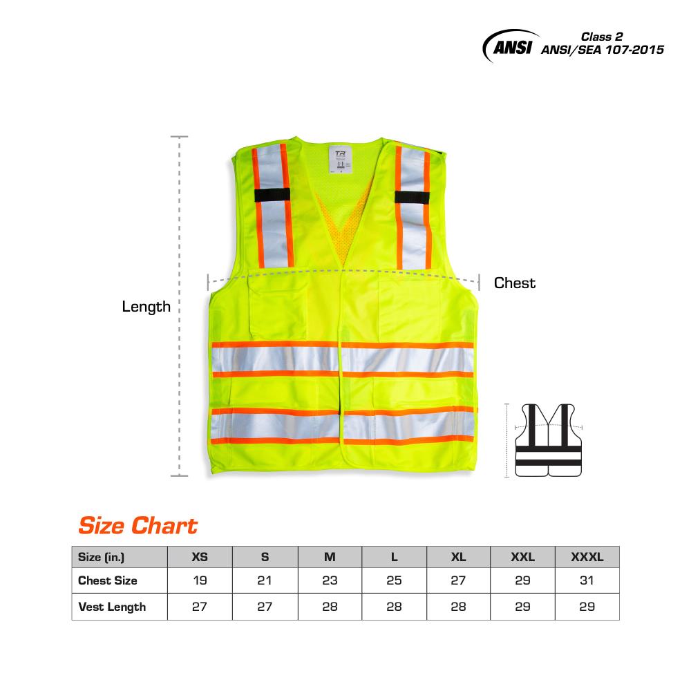 2XL Orange Safety Vest Polyester Reflective Stripes 5 Pack Class II ANSI/SEA 
