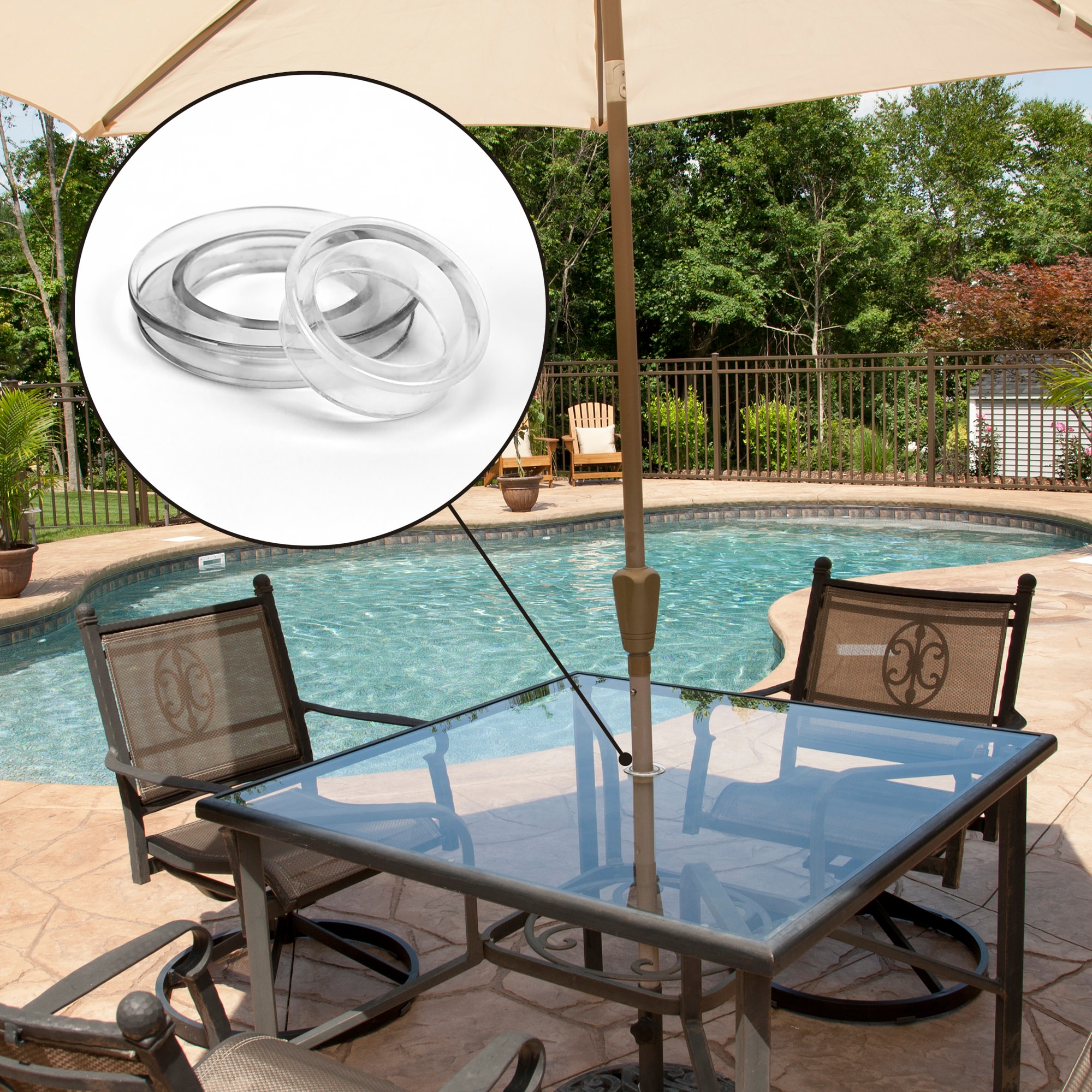 2" Umbrella Hole Ring Plug Set Glass Outdoors Patio Table Clear Deck Yard TWO 