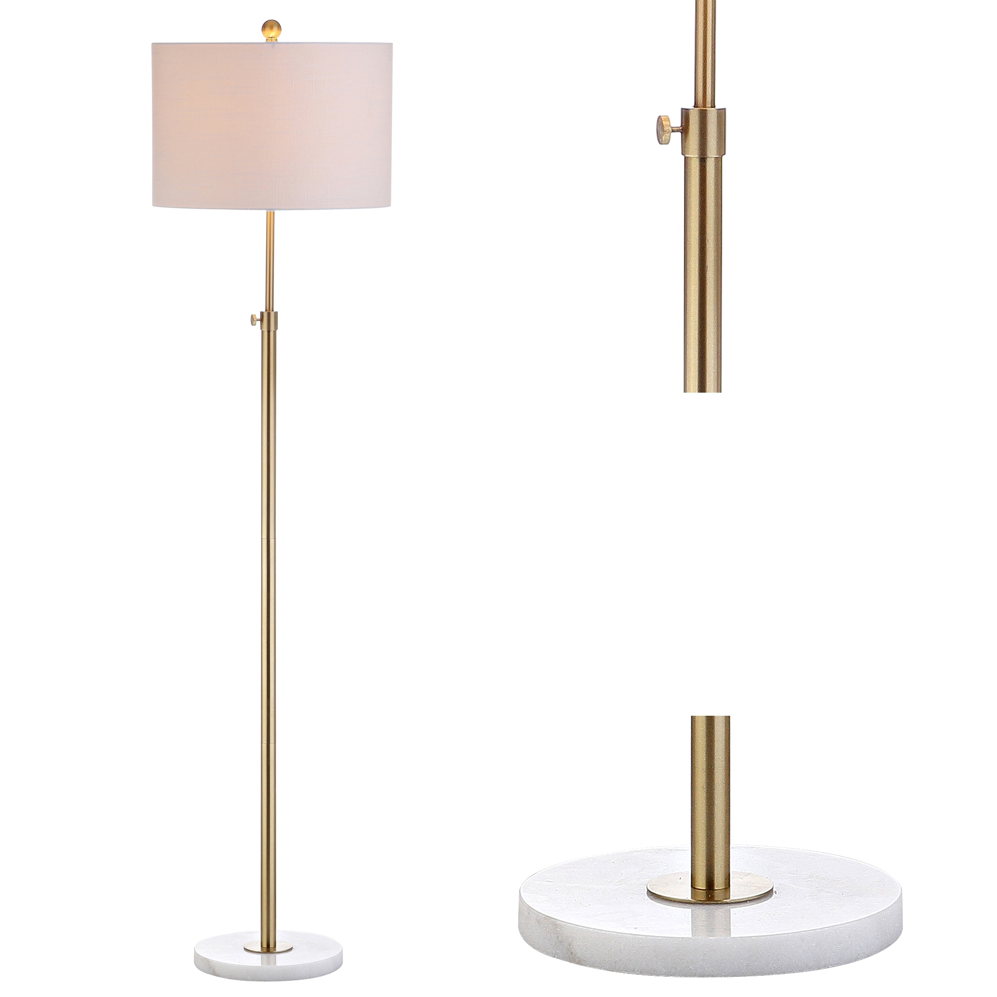 Modern Standard Floor Lamp in a Gold Metal Finish with a Grey Cylinder Light Shade 