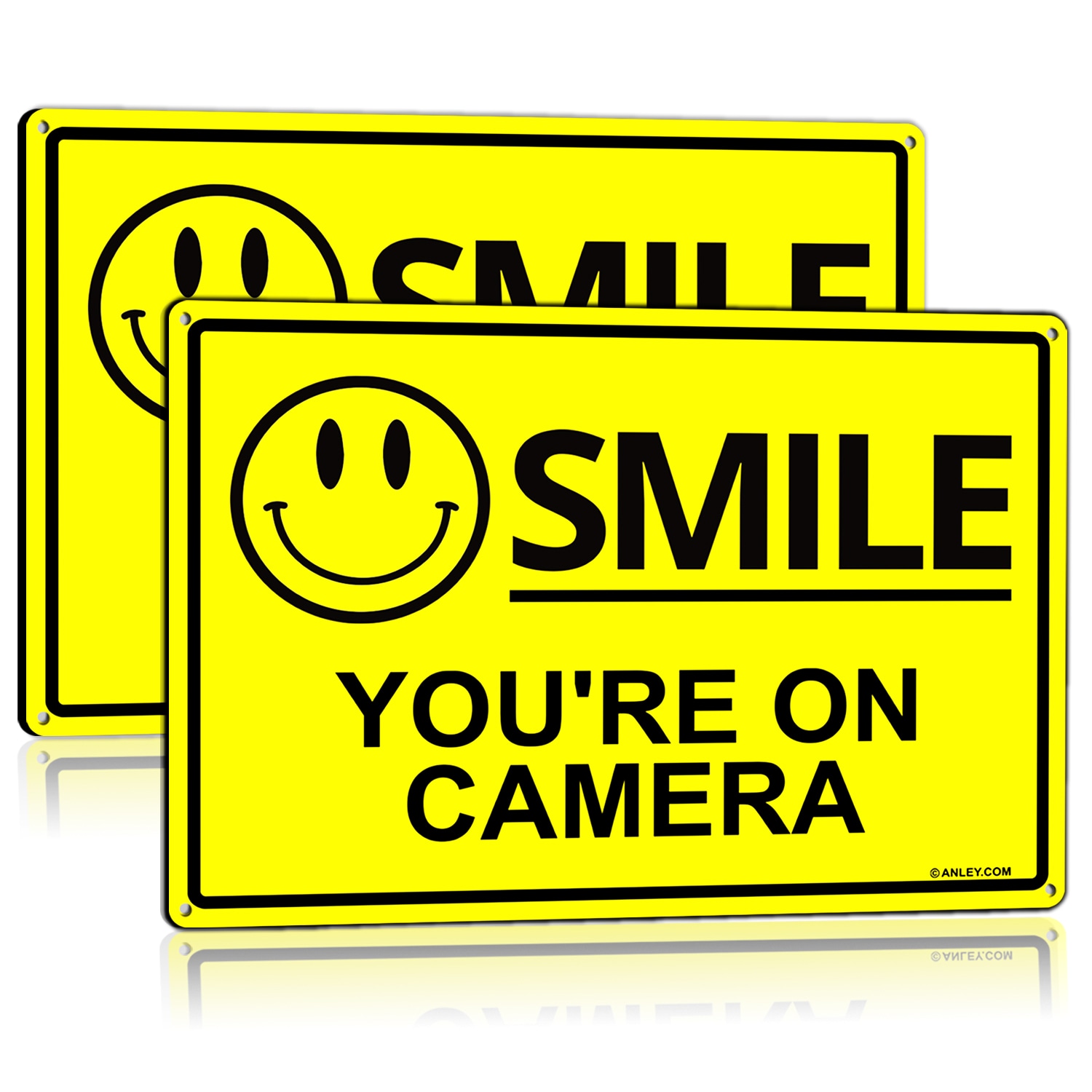 Security Surveillance CCTV Cameras Smile You're On Camera Yellow Warning Sign 