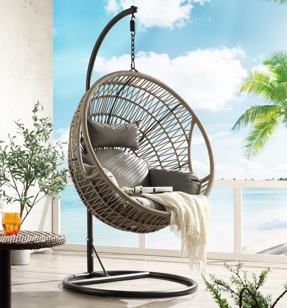 ACME FURNITURE Vasant Polyester Ropes and Metal Frame Hanging Balcony Chair(s)  with Gray Cushioned Seat in the Patio Chairs department at Lowes.com