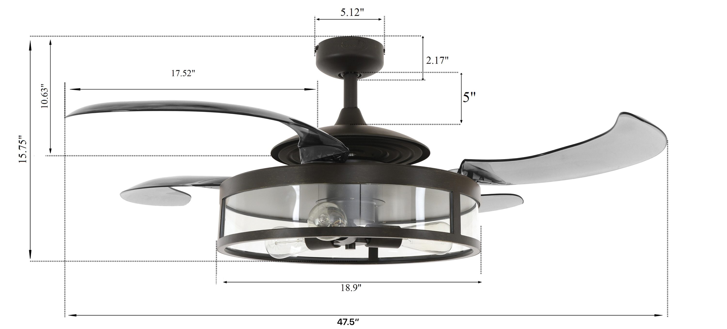 48" 5 Blades Ceiling Fan 3 Light 3 Speed Kit Antique Reversible Remote Control 