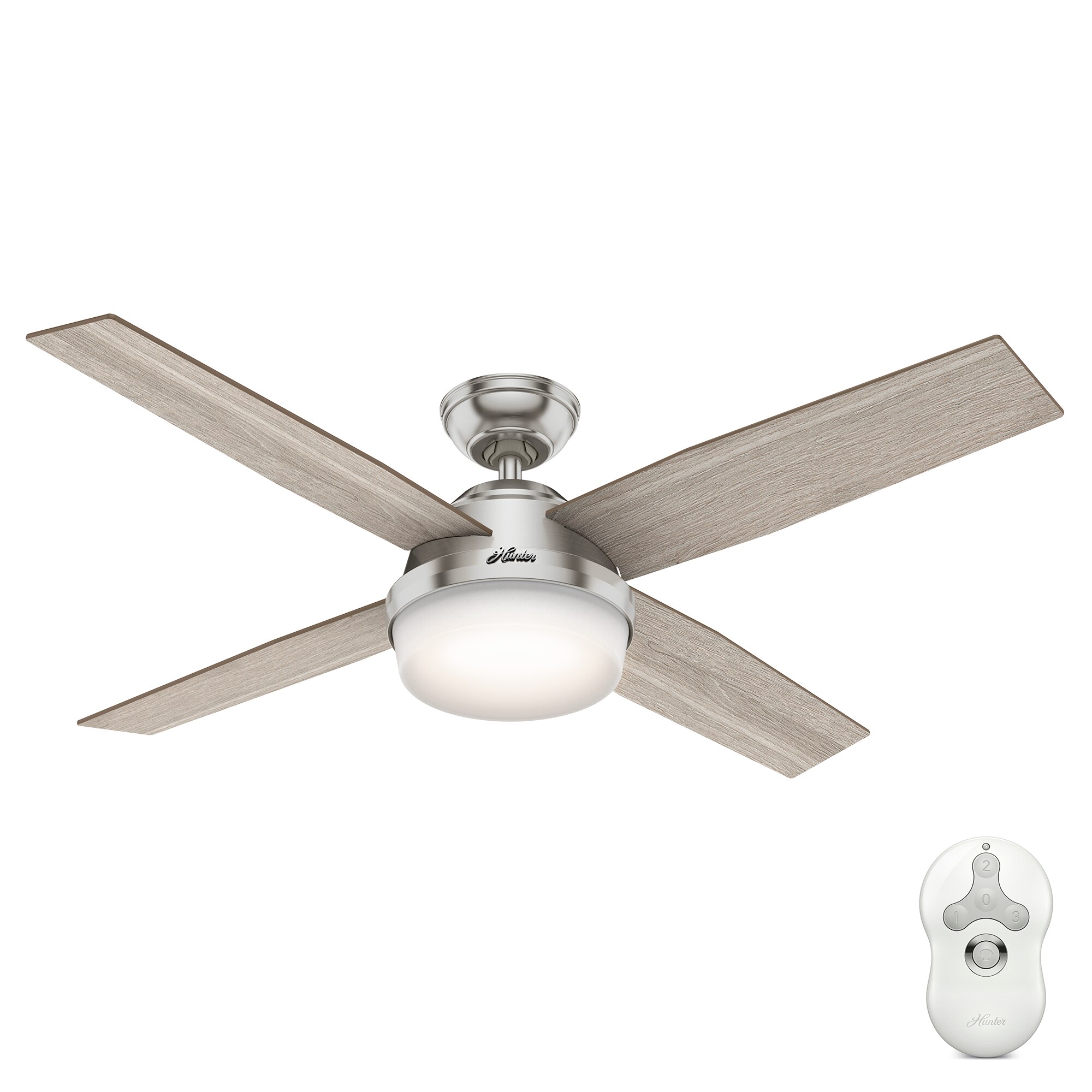 Hunter Fan 52 inch Contemporary Brushed Nickel Ceiling Fan w/ Light Kit & Remote 