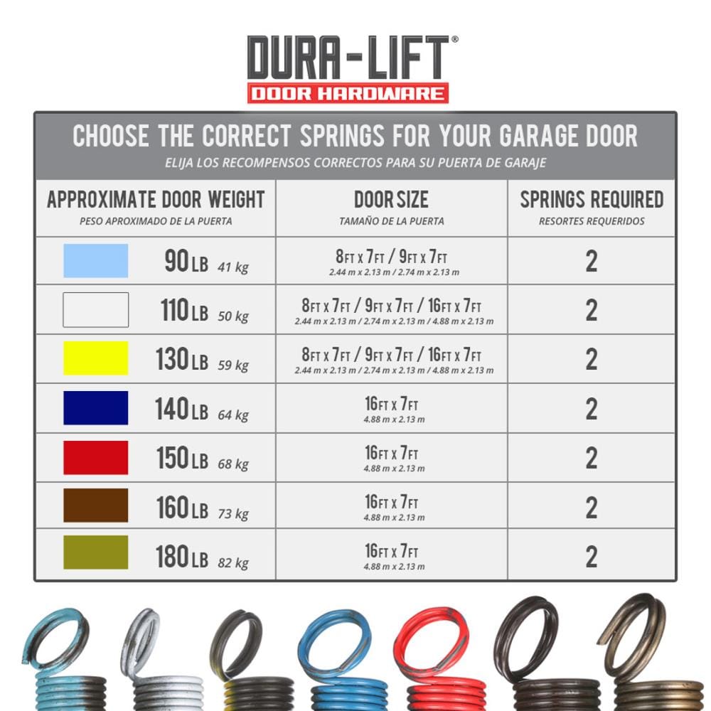 Dura-lift Torsion Springs Blue Left Right Wound Pair Sectional Garage Door 2x38 