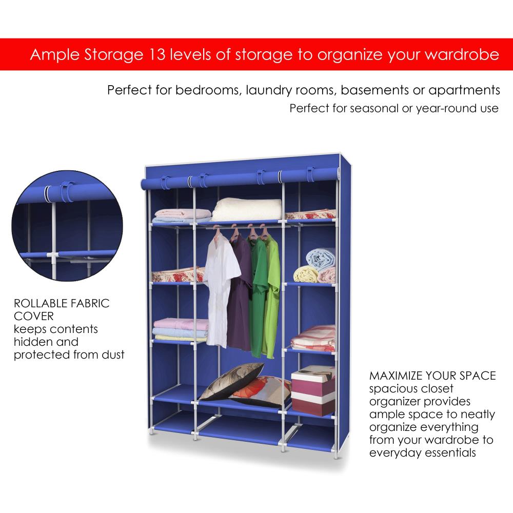 Details about   Portable Wardrobe Clothes Armoire Closet Storage Rack Shelf Bedroom Navy Home 