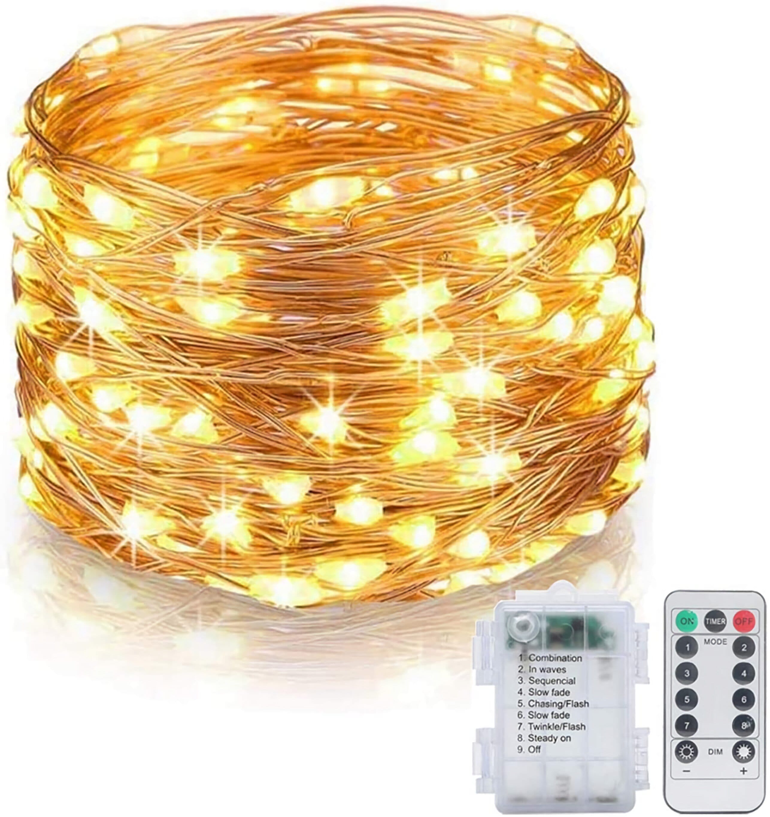 Micro Wire Fairy Lights with Remote Control and Timer 100 LED Warm White UK